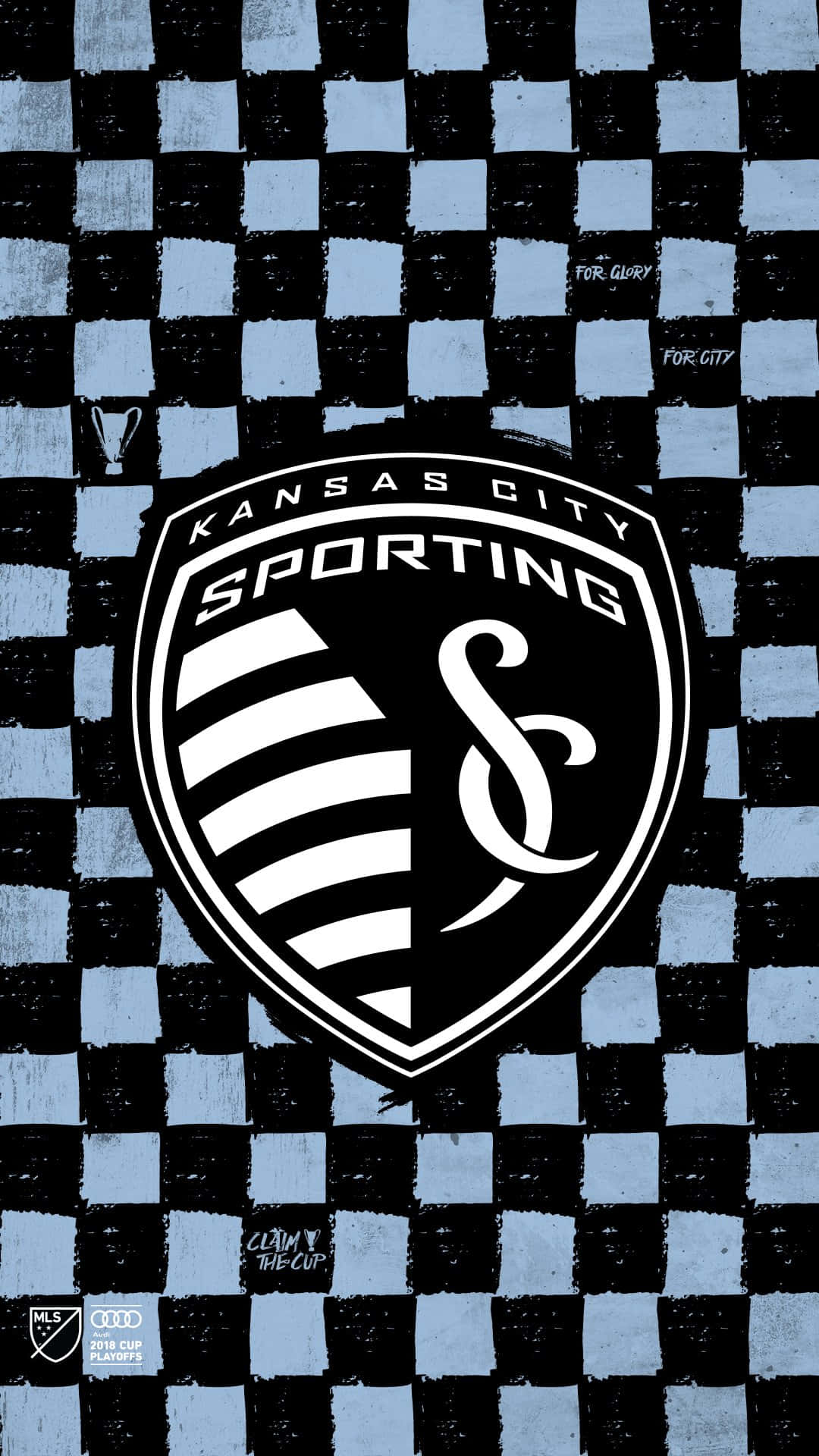 Sporting Kansas City, black and white, checkered pattern, Full HD Phone Wallpaper
