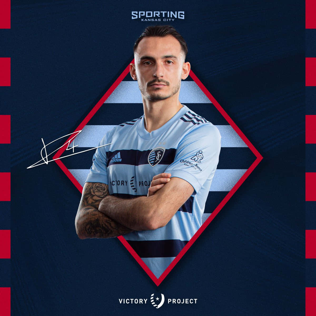 Sporting Kansas City, light blue and navy striped jersey, red diamond frame, SD Desktop Wallpaper