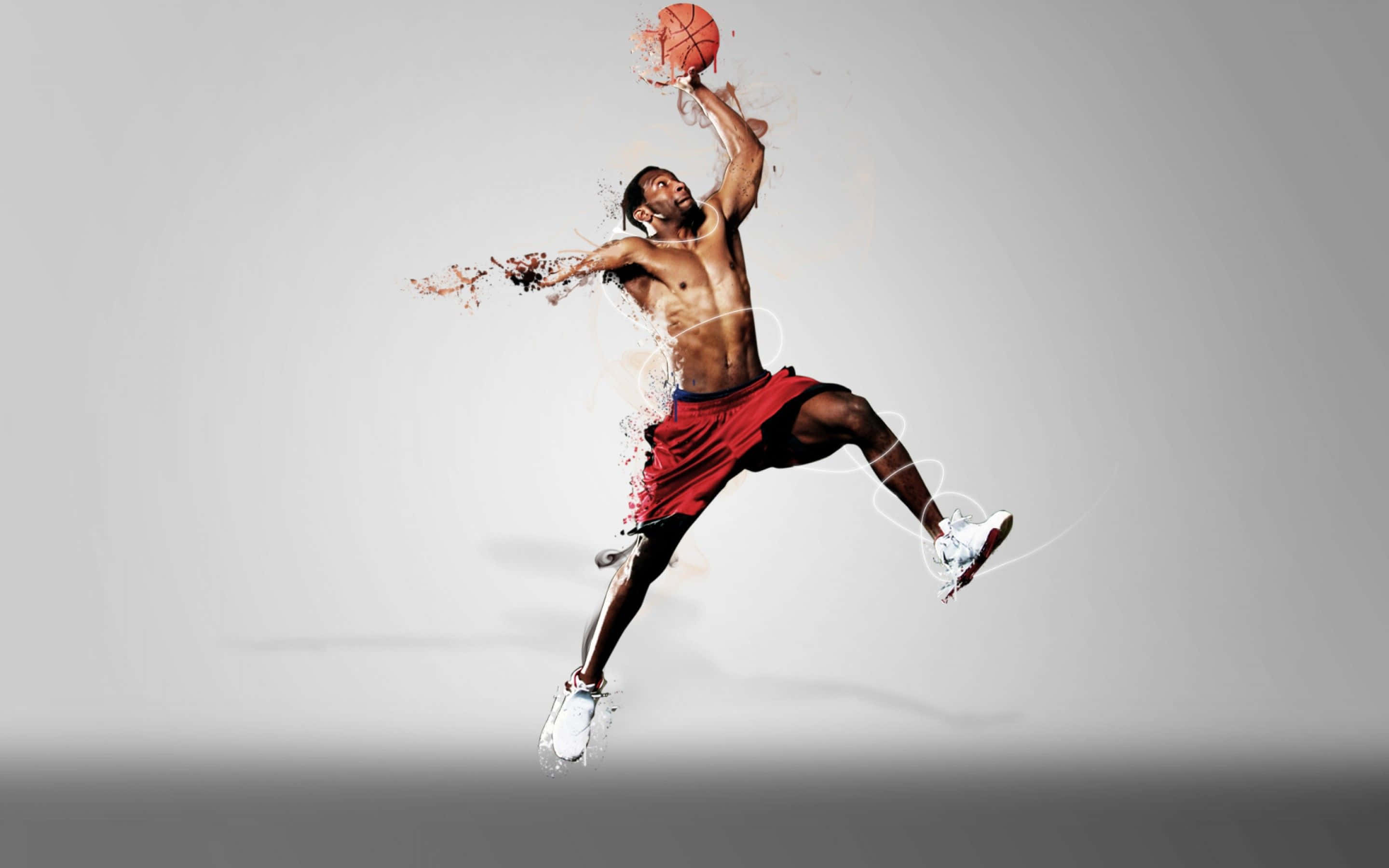 basketball player, mid-air, dynamic splash effect, 2K Desktop Wallpaper