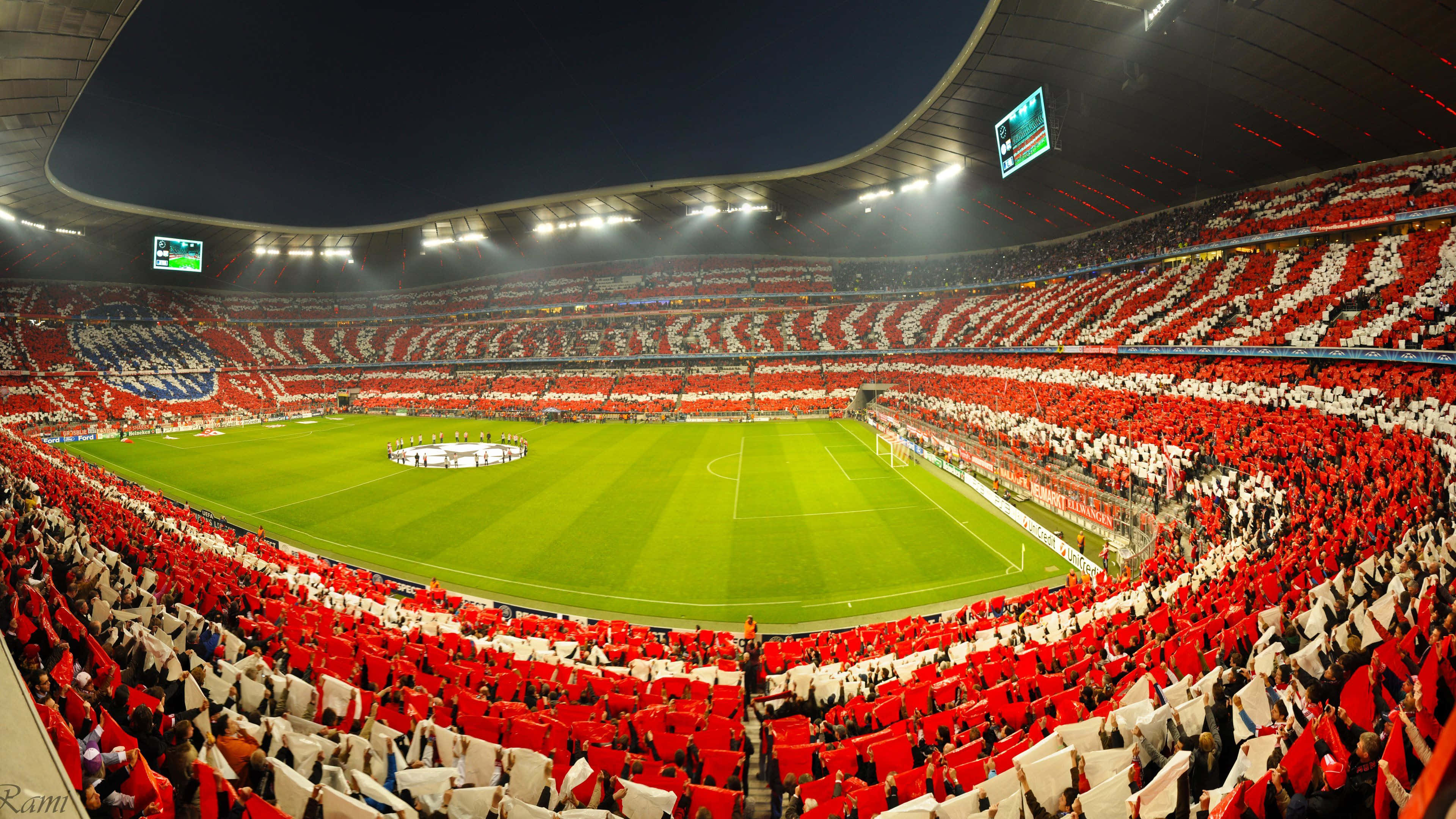 stadium, fans, red and white, 4K Desktop Wallpaper