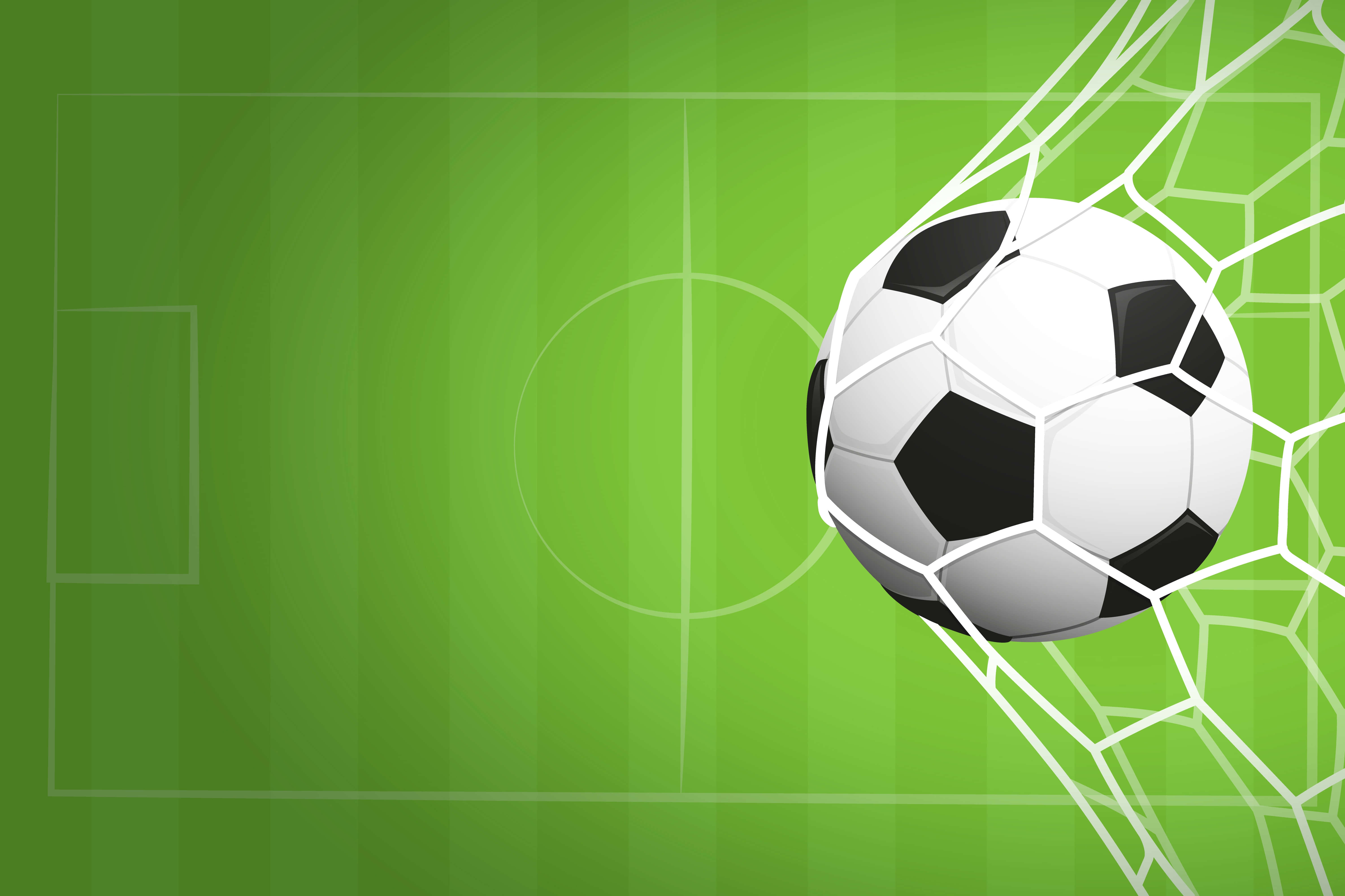 black and white soccer ball, white net, vibrant green field, 5K Desktop Wallpaper