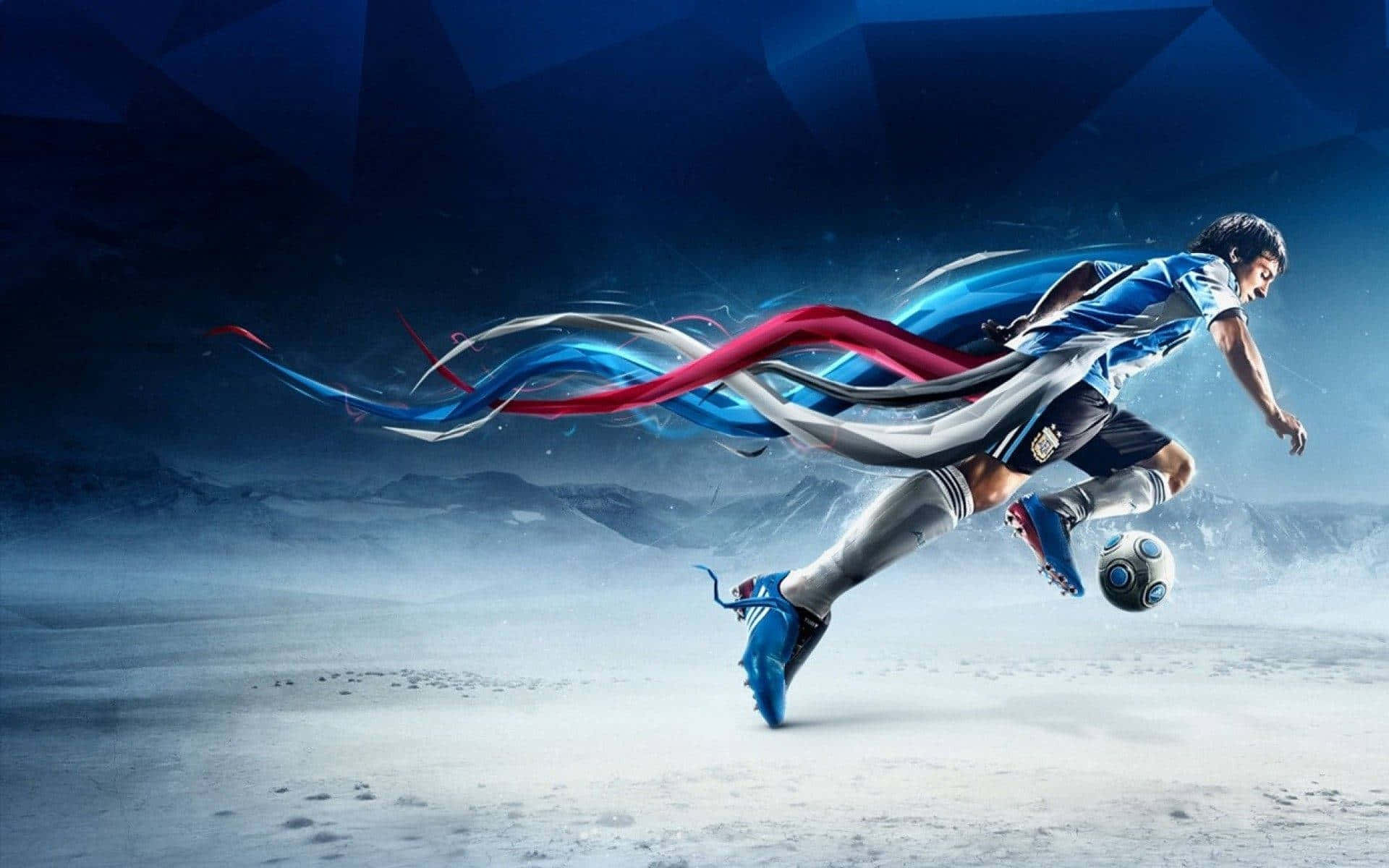 soccer player, blue and white uniform, red blue and white motion trails, Full HD Desktop Wallpaper