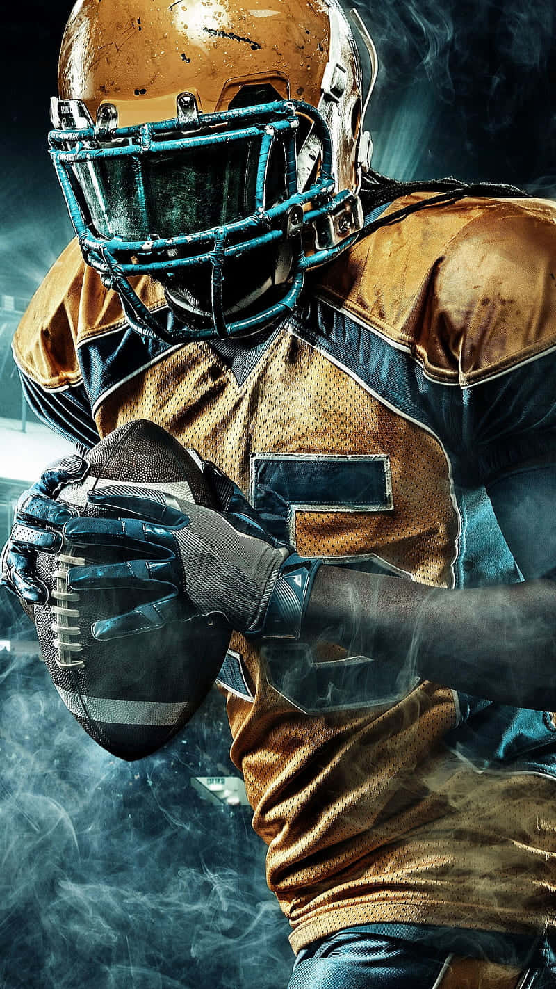 football player, gold and blue uniform, clutching a ball, HD Phone Wallpaper