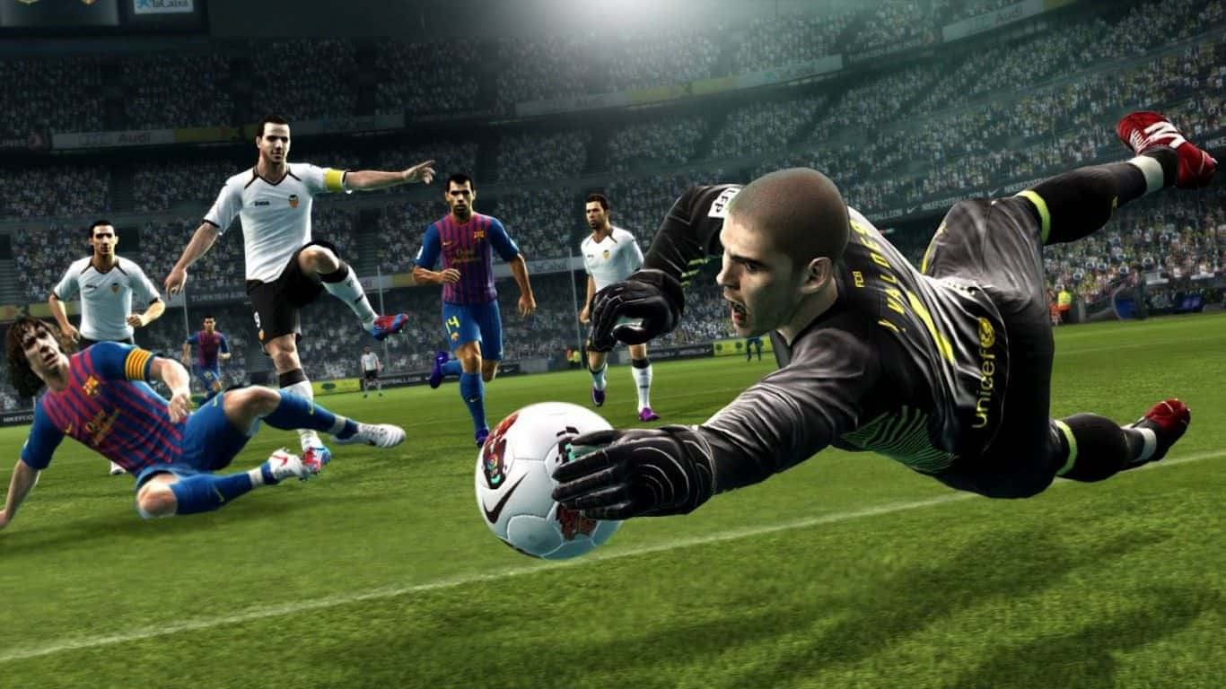 soccer goalkeeper, black diving goalkeeper, white ball, HD Desktop Wallpaper