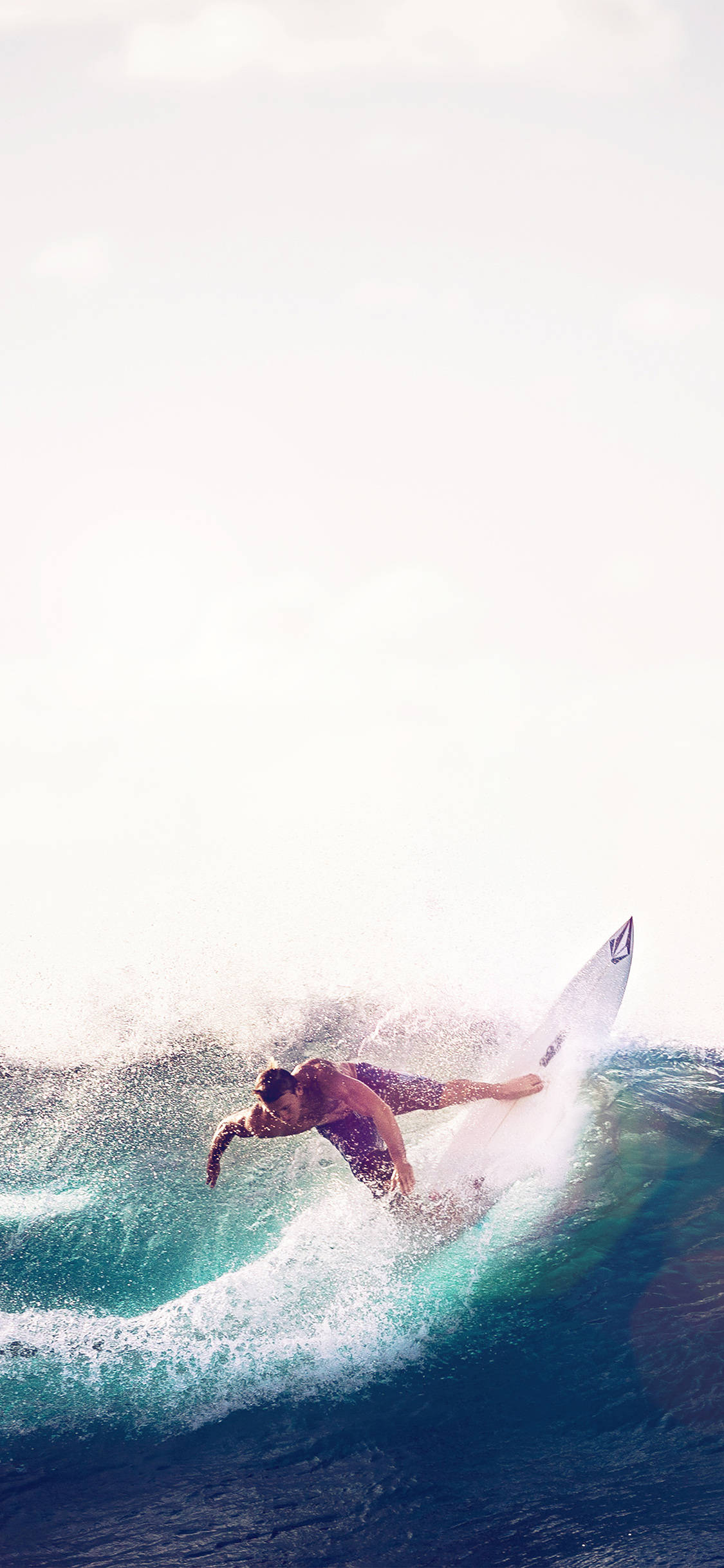 White Surfboard, turquoise wave, sunlit spray, Full HD Phone Wallpaper