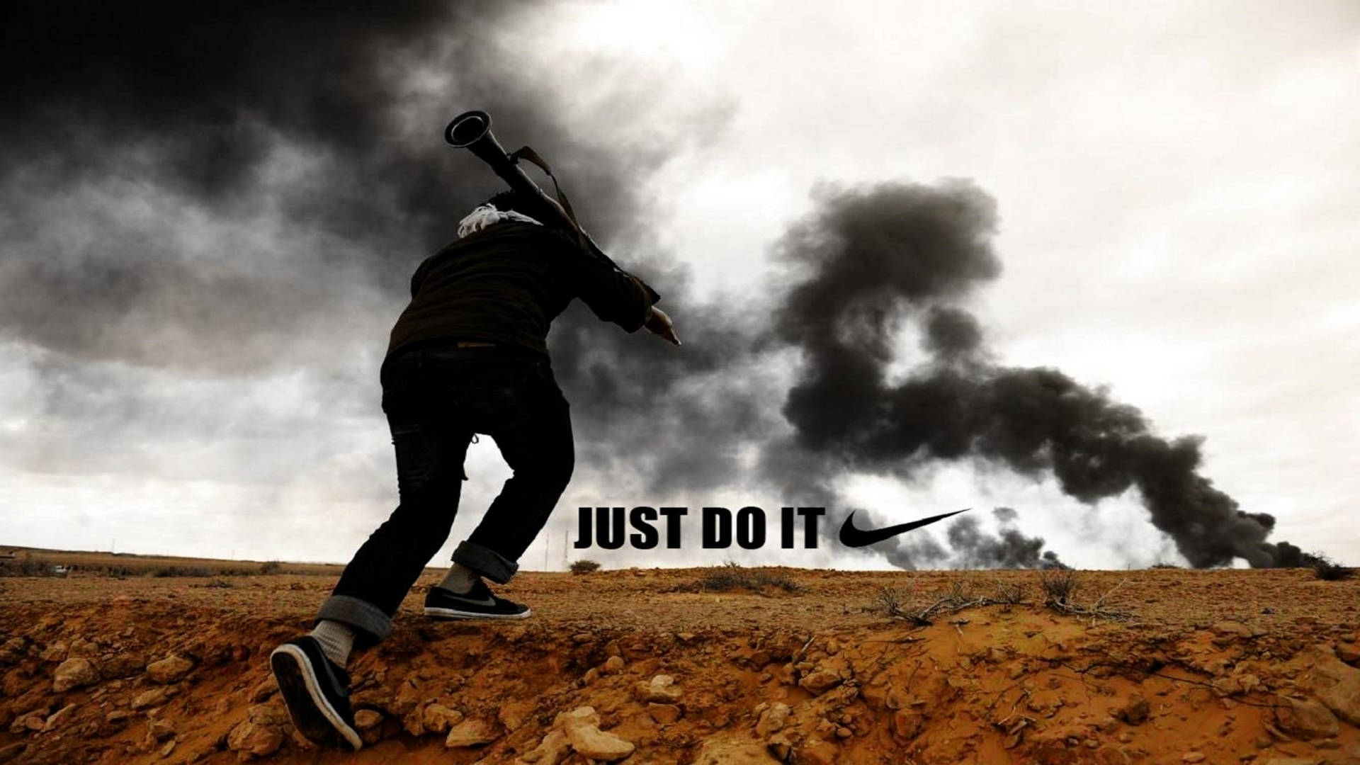 RPG Nike iPhone, silhouette, barren landscape, Full HD Desktop Wallpaper