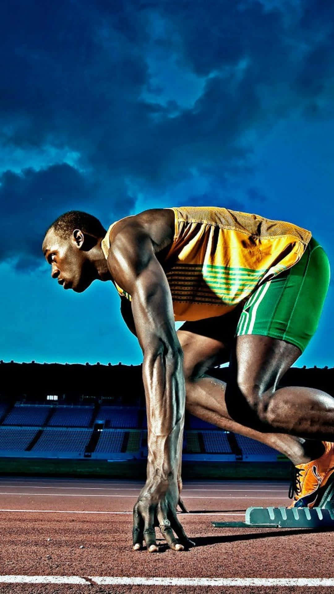 Sports Phone, yellow green uniform, starting blocks, Full HD Phone Wallpaper