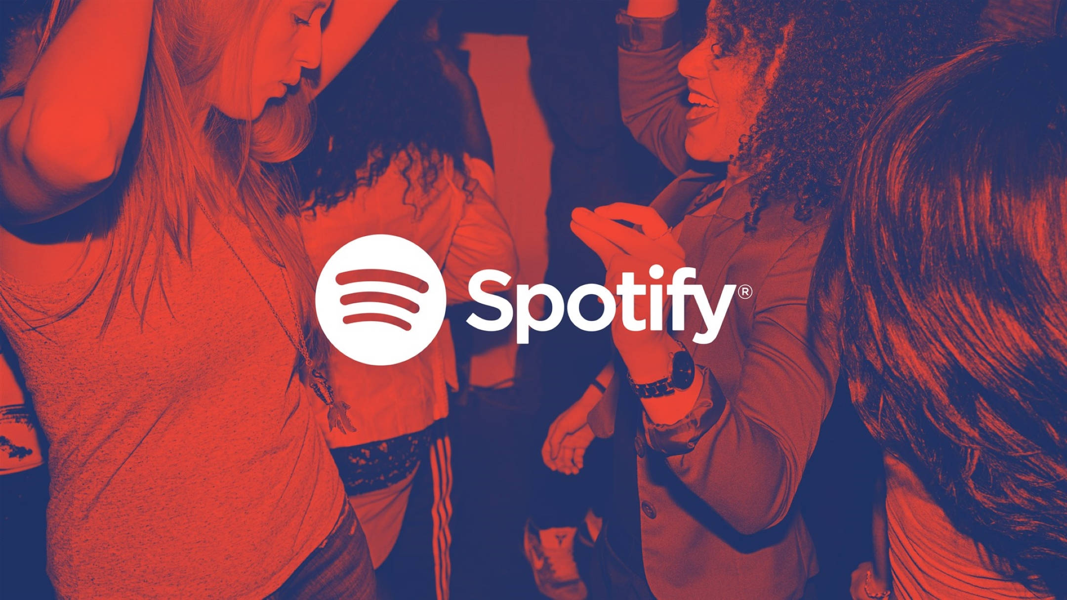 Spotify, red and blue lighting, dimly lit club, Full HD Desktop Wallpaper