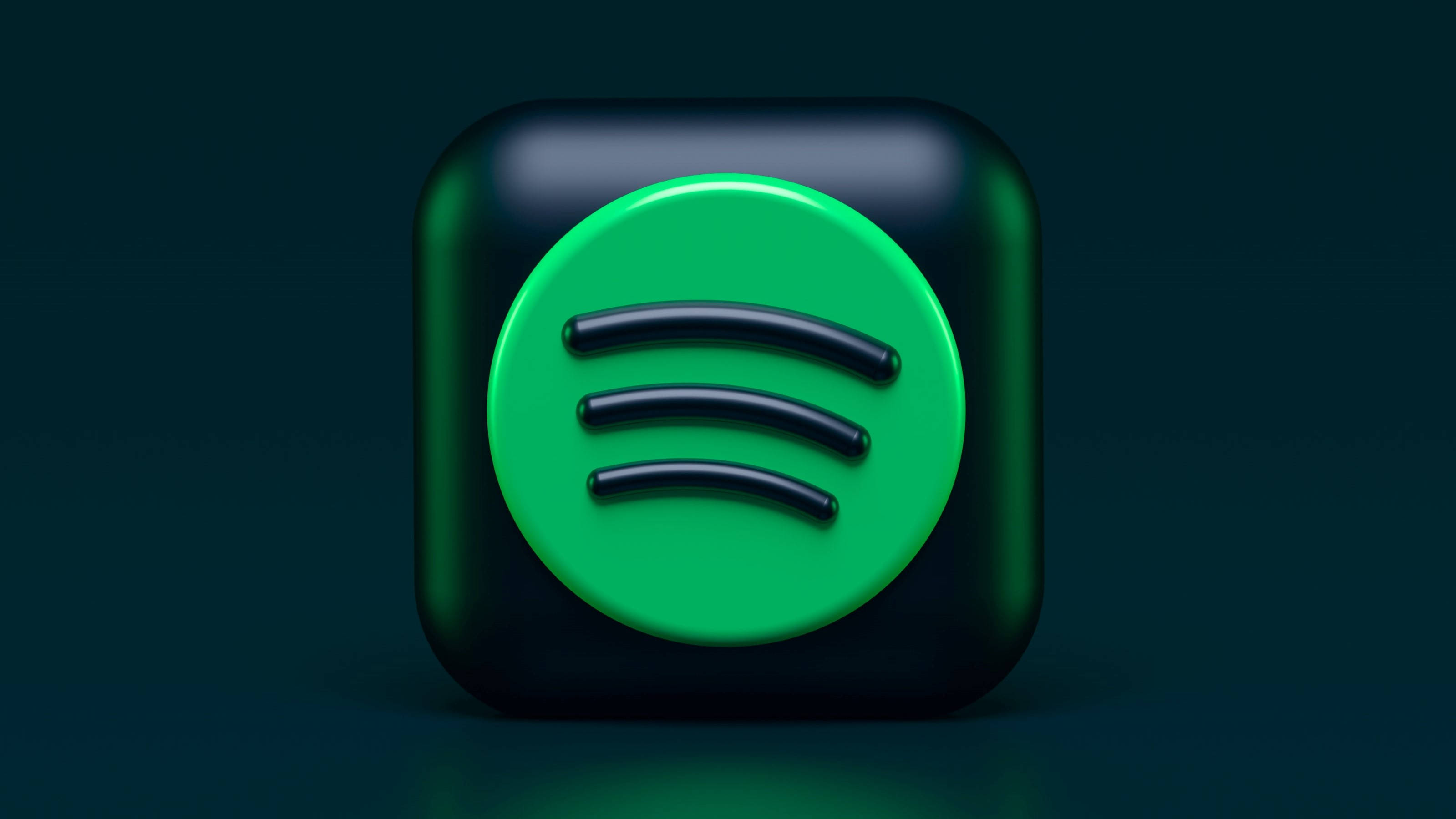 Spotify, glossy 3d-rendered, vibrant green circle, 2K Desktop Wallpaper