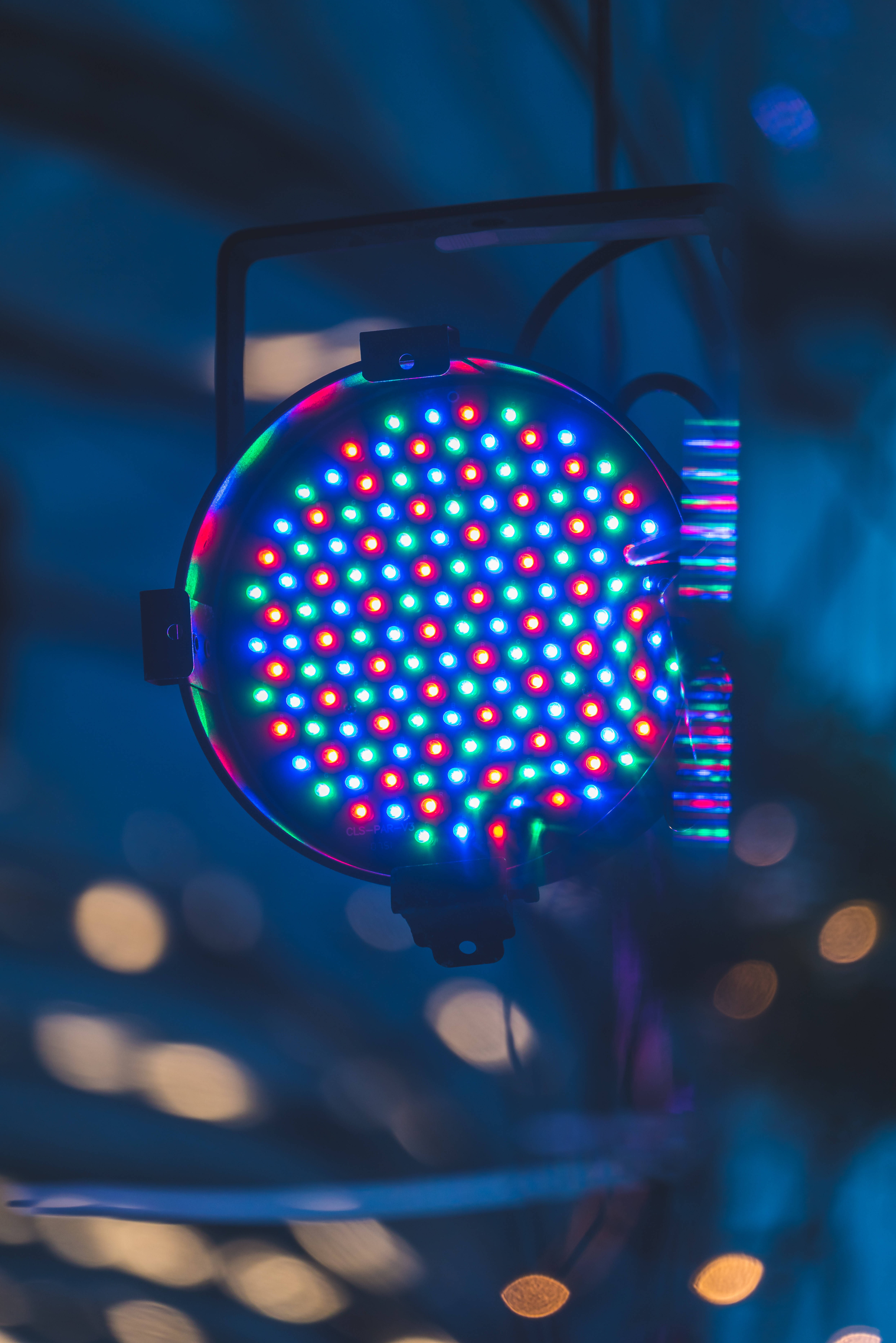 RGB LED lights, circular LED stage light, red green and blue dots, 5K Phone Wallpaper
