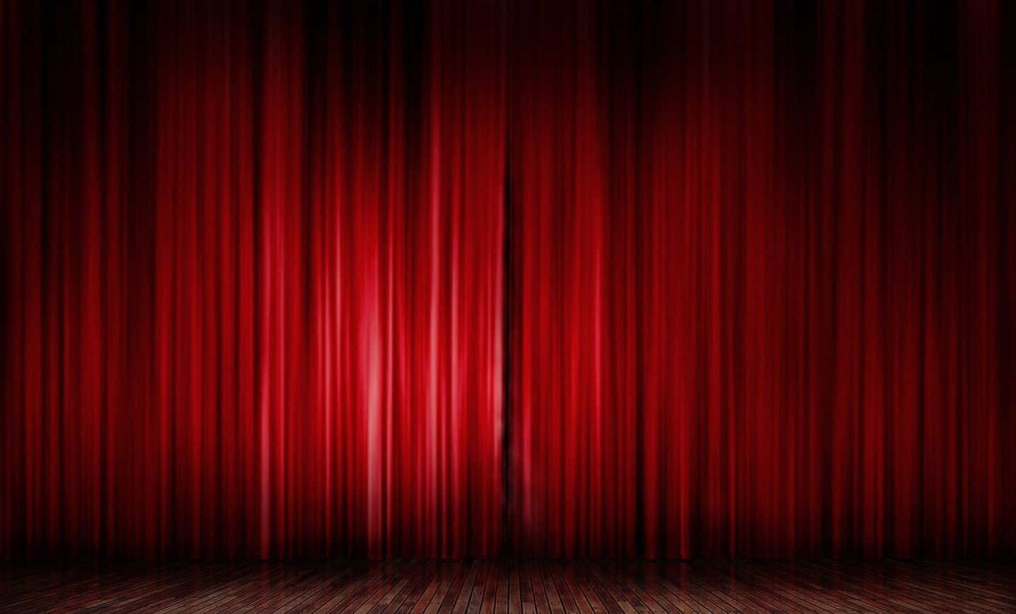 red velvet theater curtain, closed theatre stage, wooden stage floor, HD Desktop Wallpaper