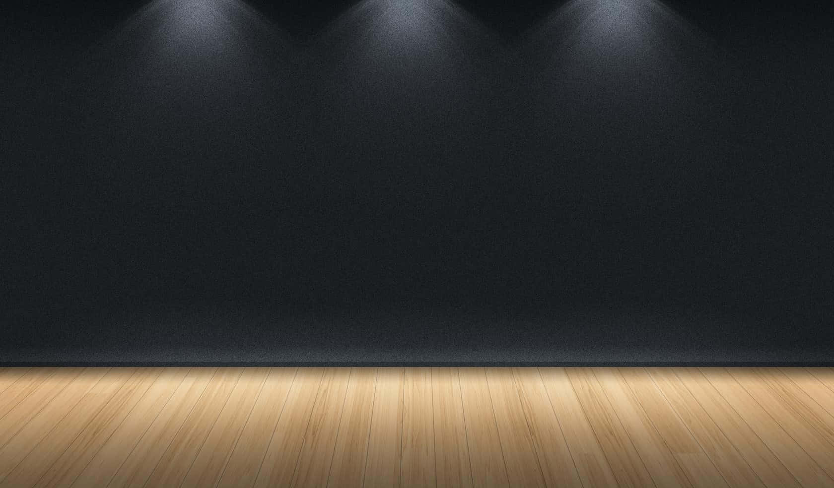 black wall, wooden stage, spotlights, HD Desktop Wallpaper