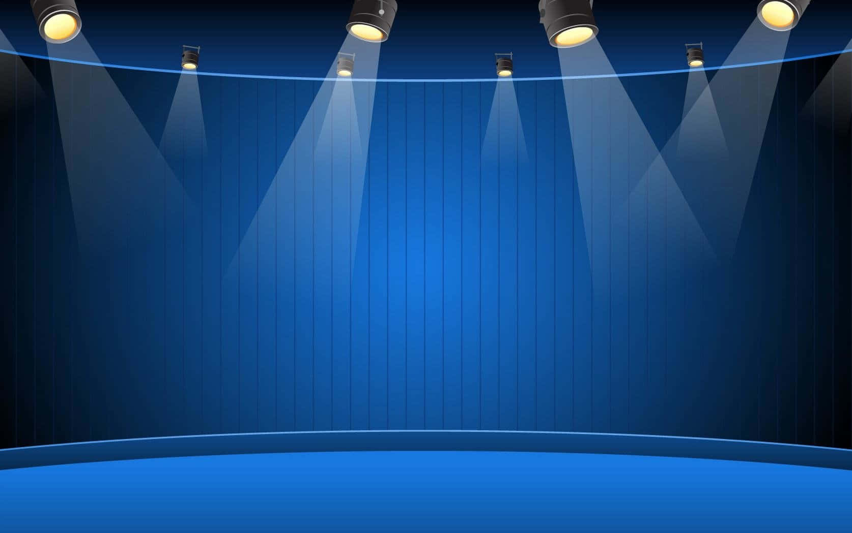 blue stage, spotlights, curved blue stage, HD Desktop Wallpaper