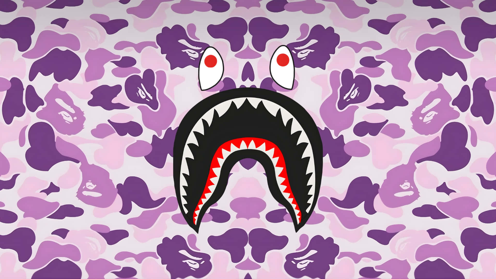 purple camo, shark, red eyes, Full HD Desktop Wallpaper