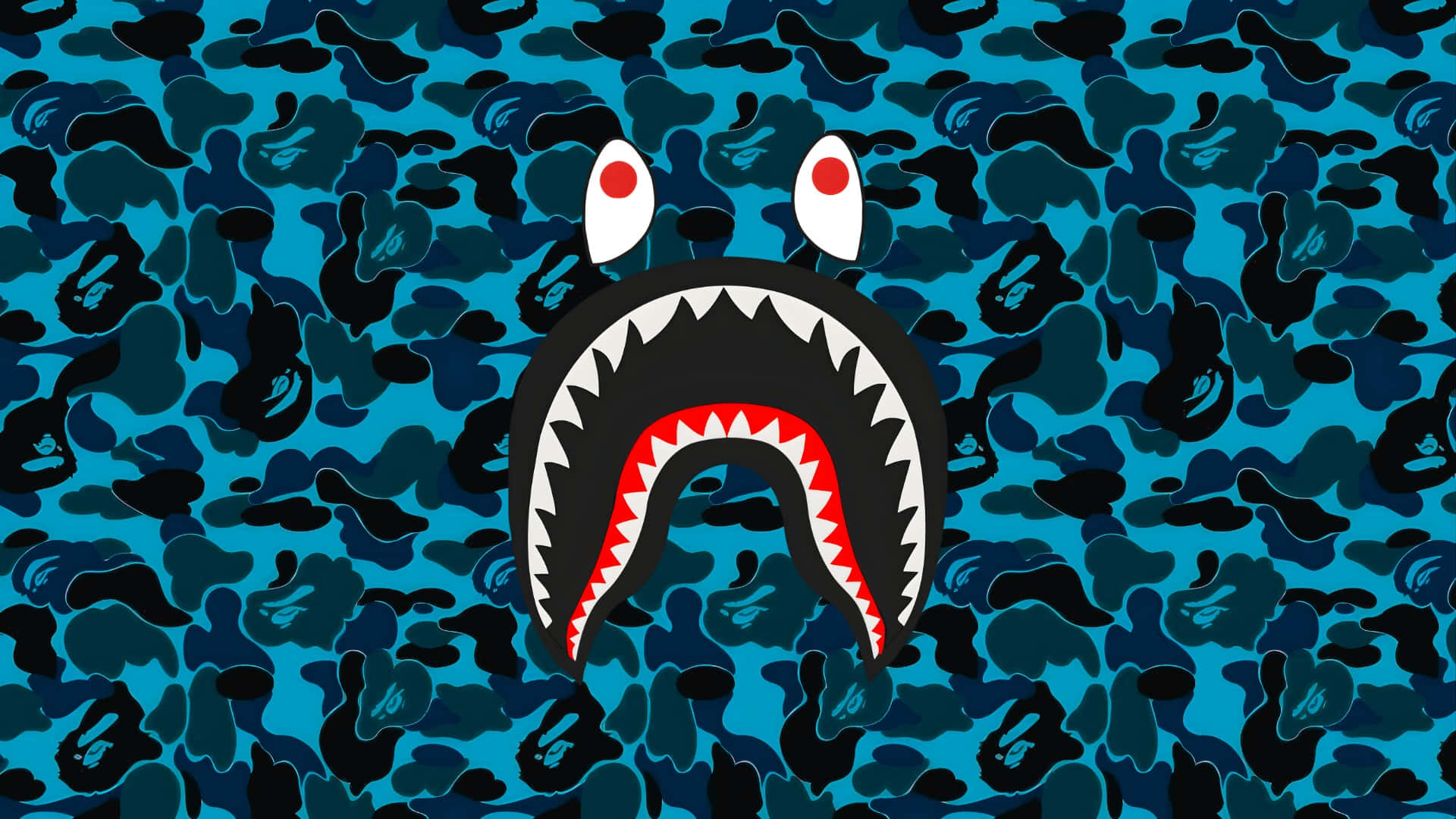 Sprayground, shark camo backpack, red eyes, Full HD Desktop Wallpaper