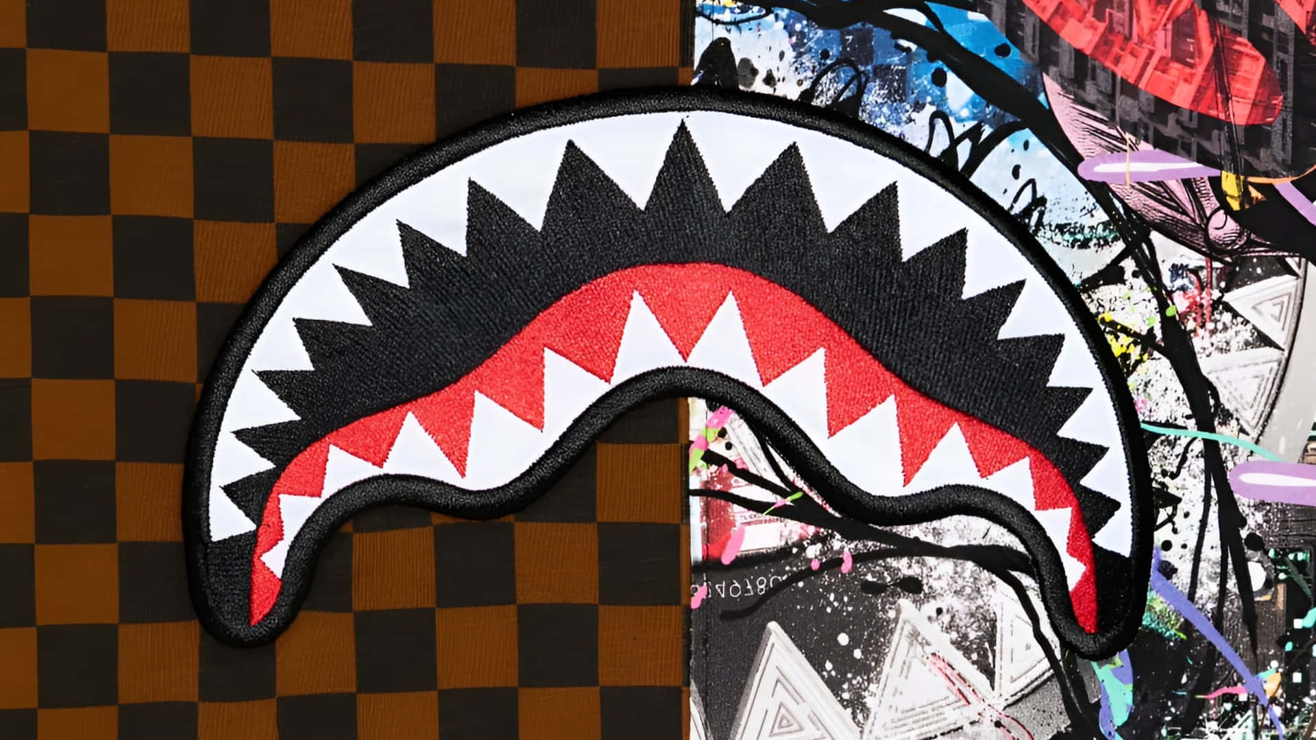Sprayground, shark mouth backpack, black white and red teeth, Full HD Desktop Wallpaper
