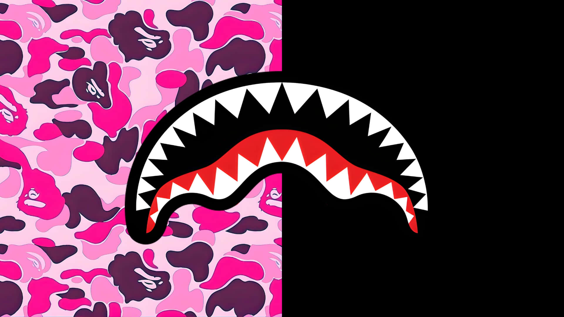 Sprayground, pink camo shark backpack, shark mouth logo, Full HD Desktop Wallpaper