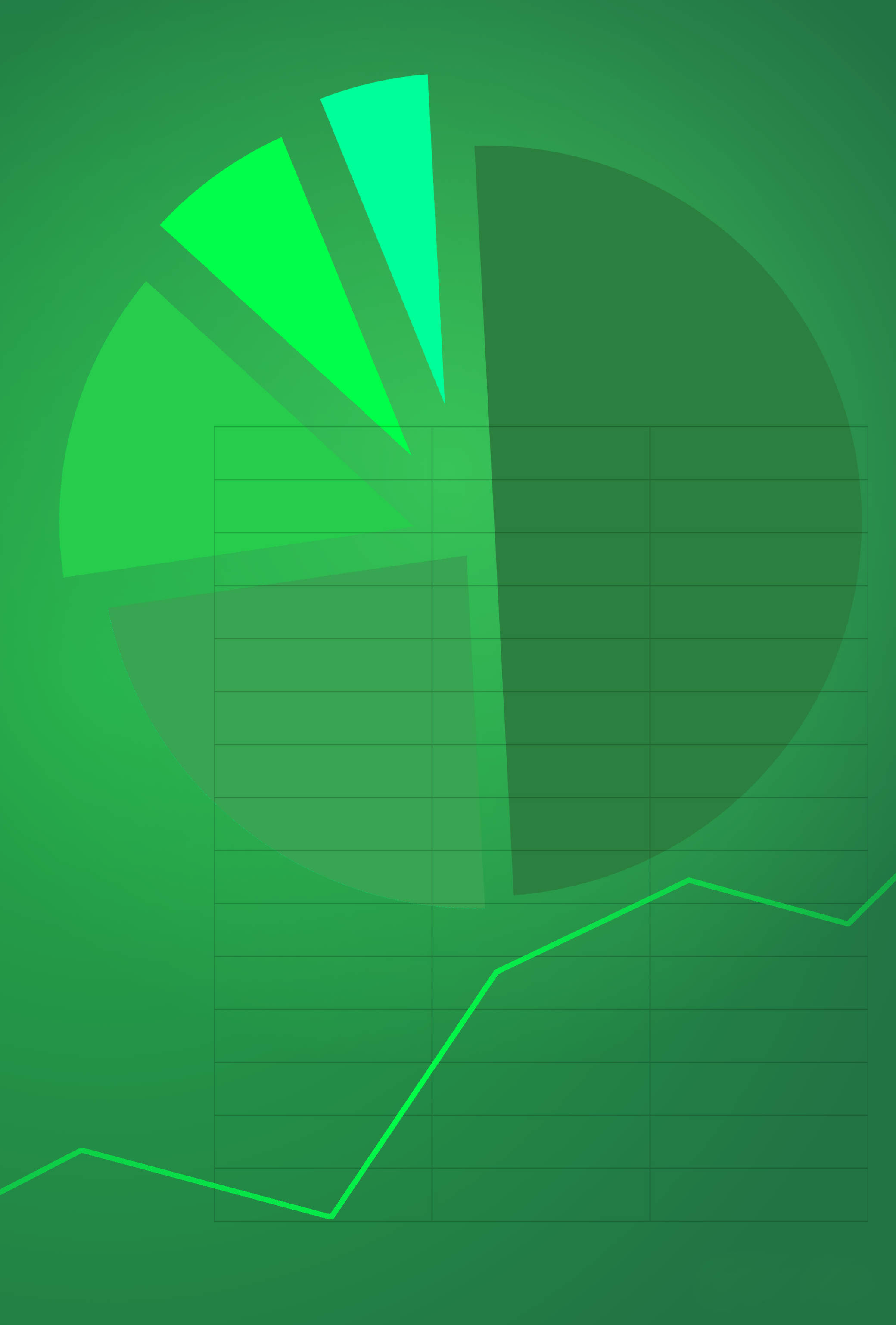 Spreadsheet, green gradient, pie chart, 2K Phone Wallpaper