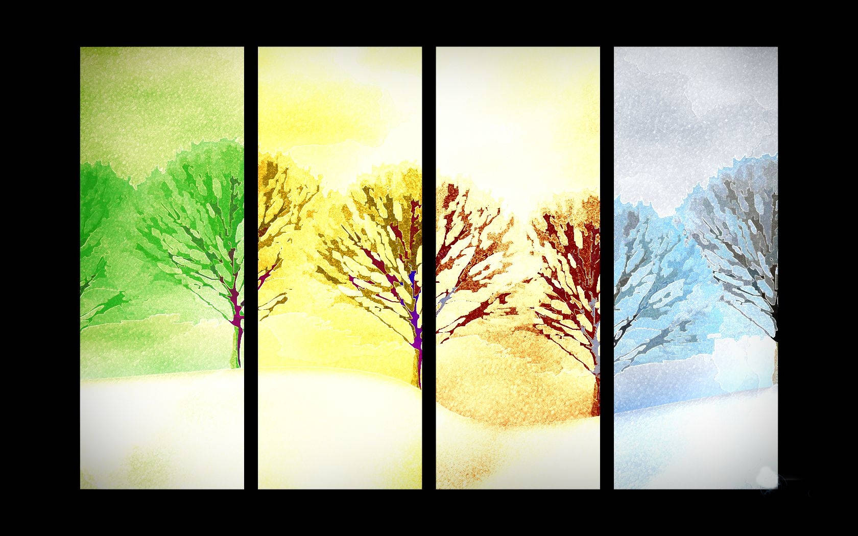 watercolor, tree, spring, HD Desktop Wallpaper