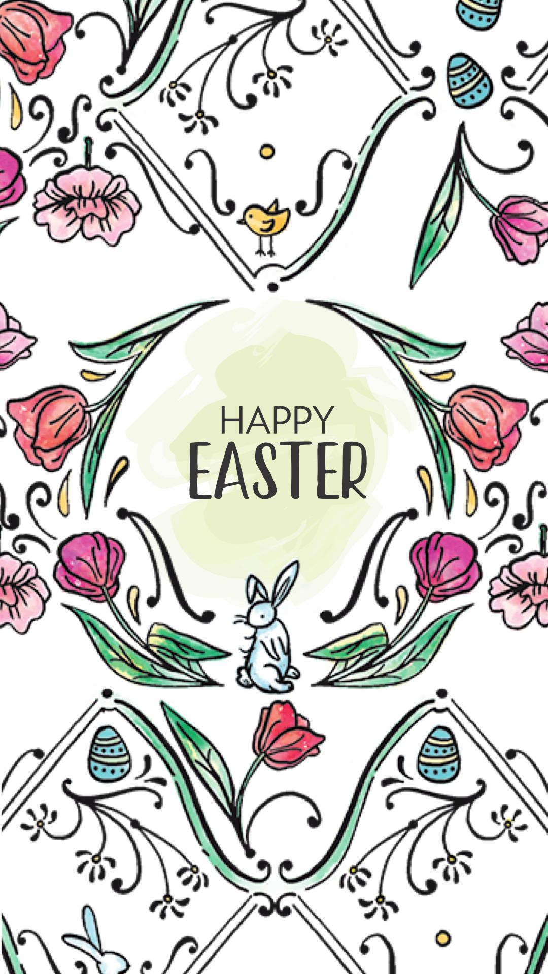 Easter, bunny, tulips, Full HD Phone Wallpaper