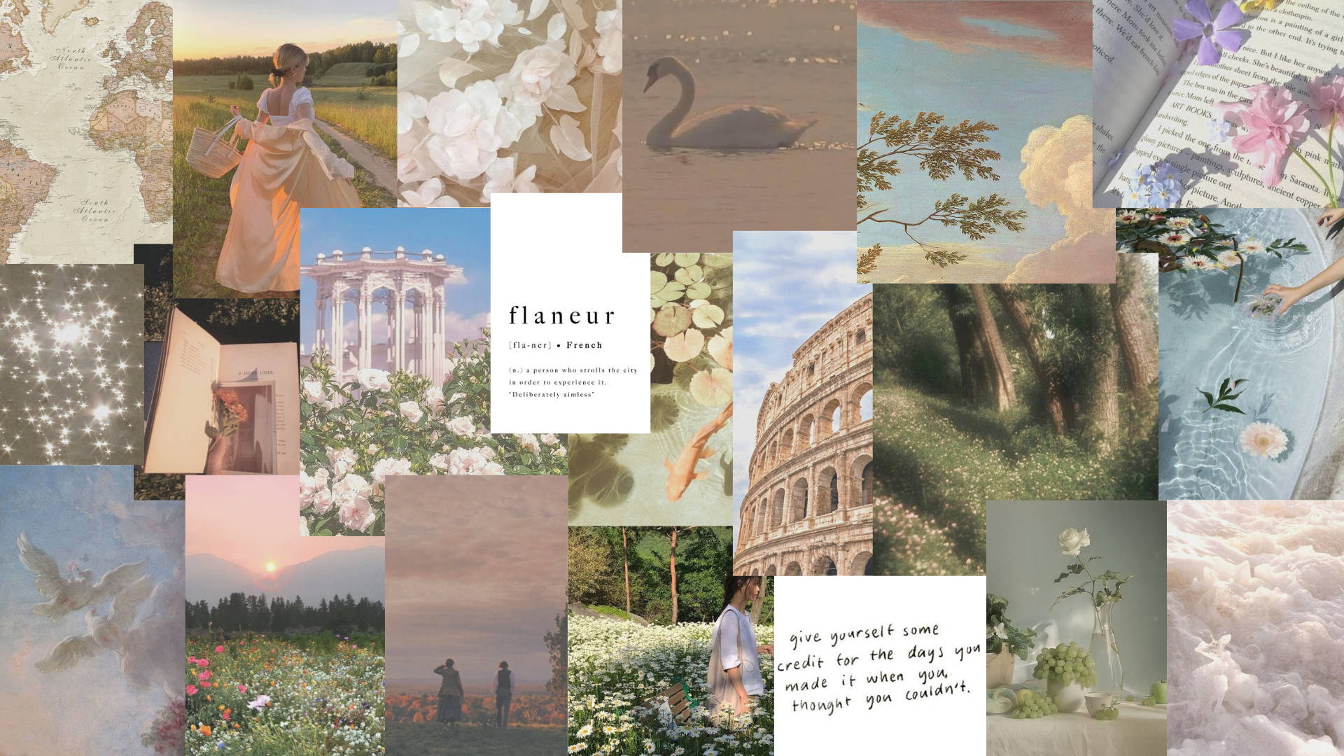 Spring Aesthetic, pastel-toned scenes, swans, Full HD Desktop Wallpaper