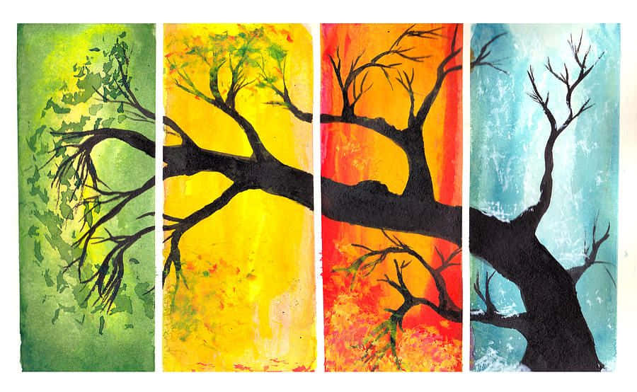 watercolor art of seasons, Artistic Impressions of the Four Seasons, spring, SD Desktop Wallpaper