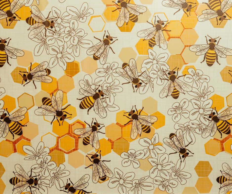 vintage bee, yellow background, bees, SD Desktop Wallpaper