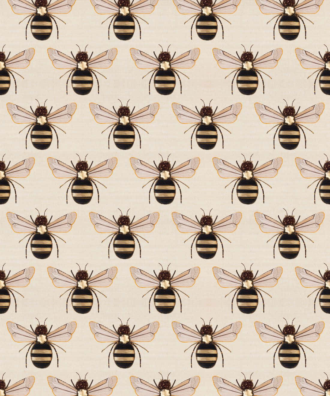 vintage bee, stylized bees, black and gold stripes, HD Phone Wallpaper