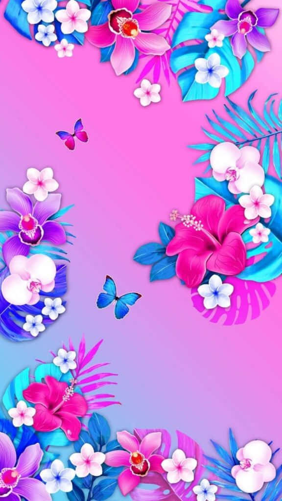 Springtime Floral Butterfly Backdrop, tropical flowers, butterflies, SD Phone Wallpaper