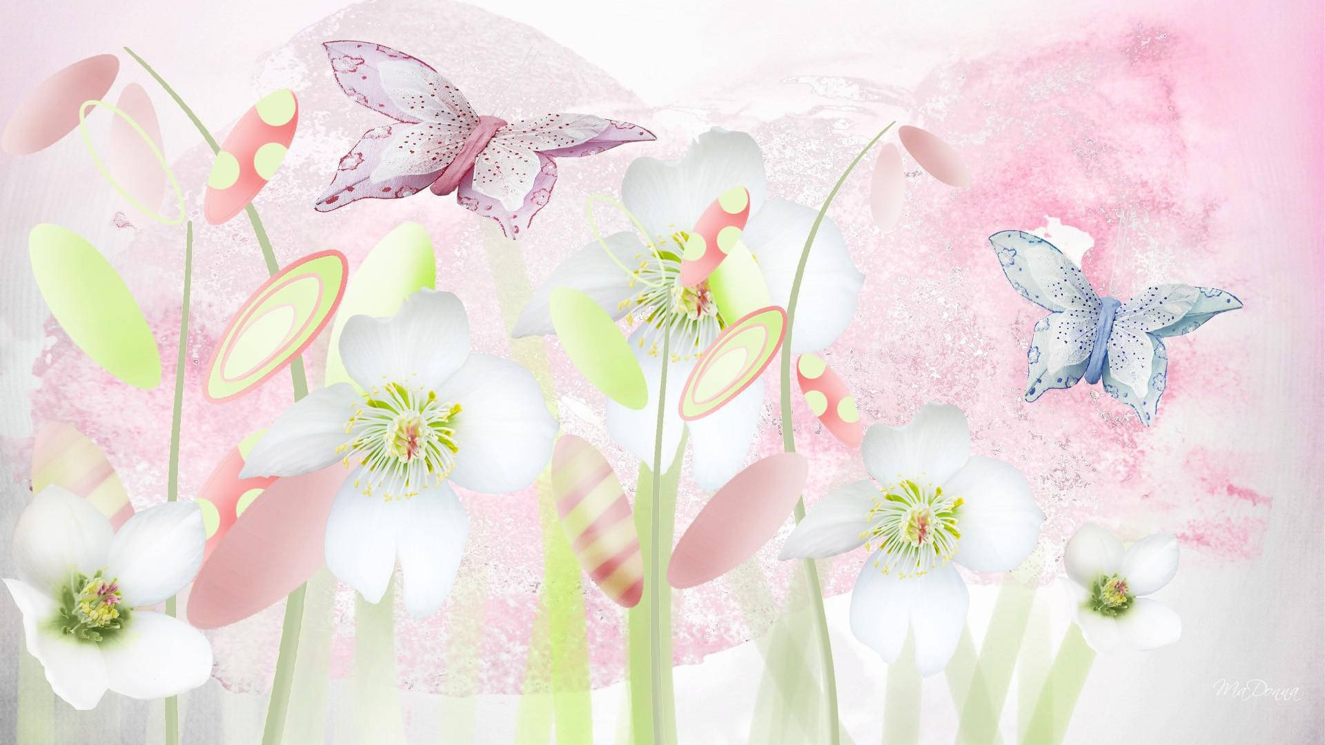 pastel butterflies, soft pink, green watercolor washes, Full HD Desktop Wallpaper