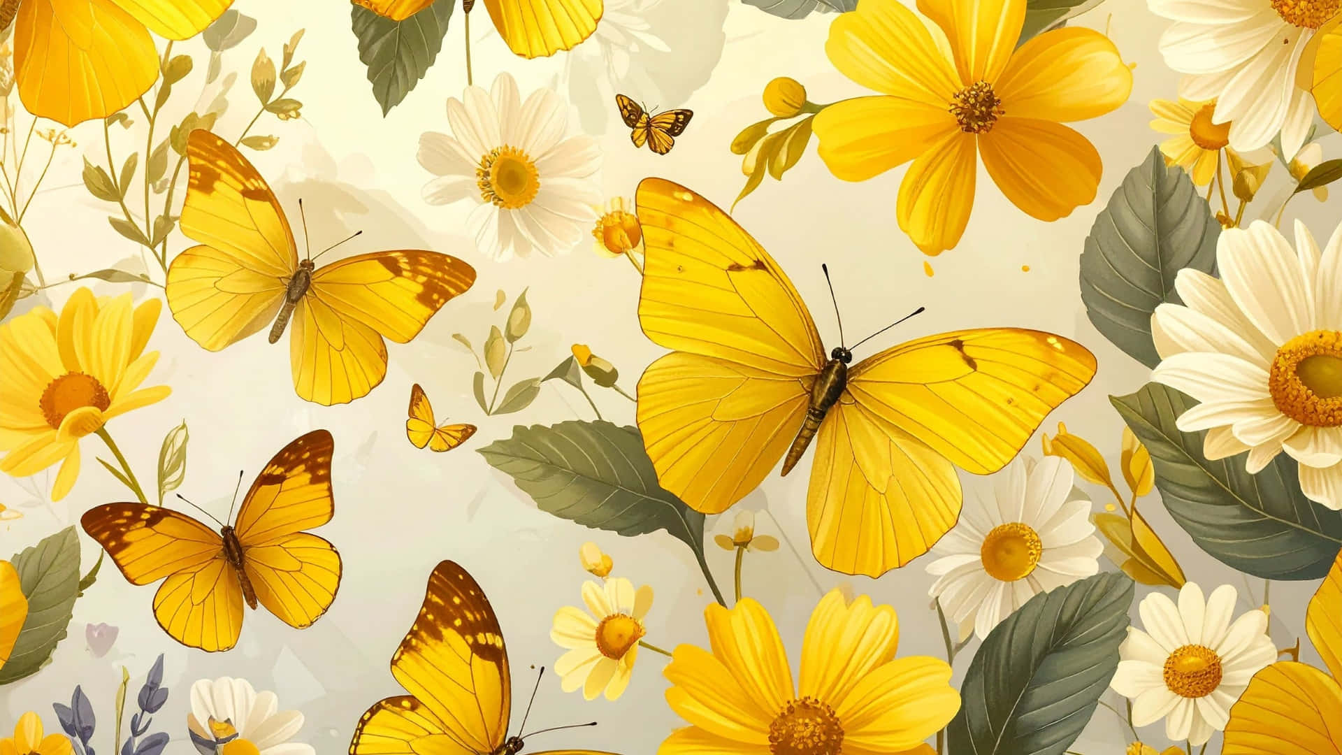 yellow floral butterfly garden, sunflowers, daisies, Full HD Desktop Wallpaper