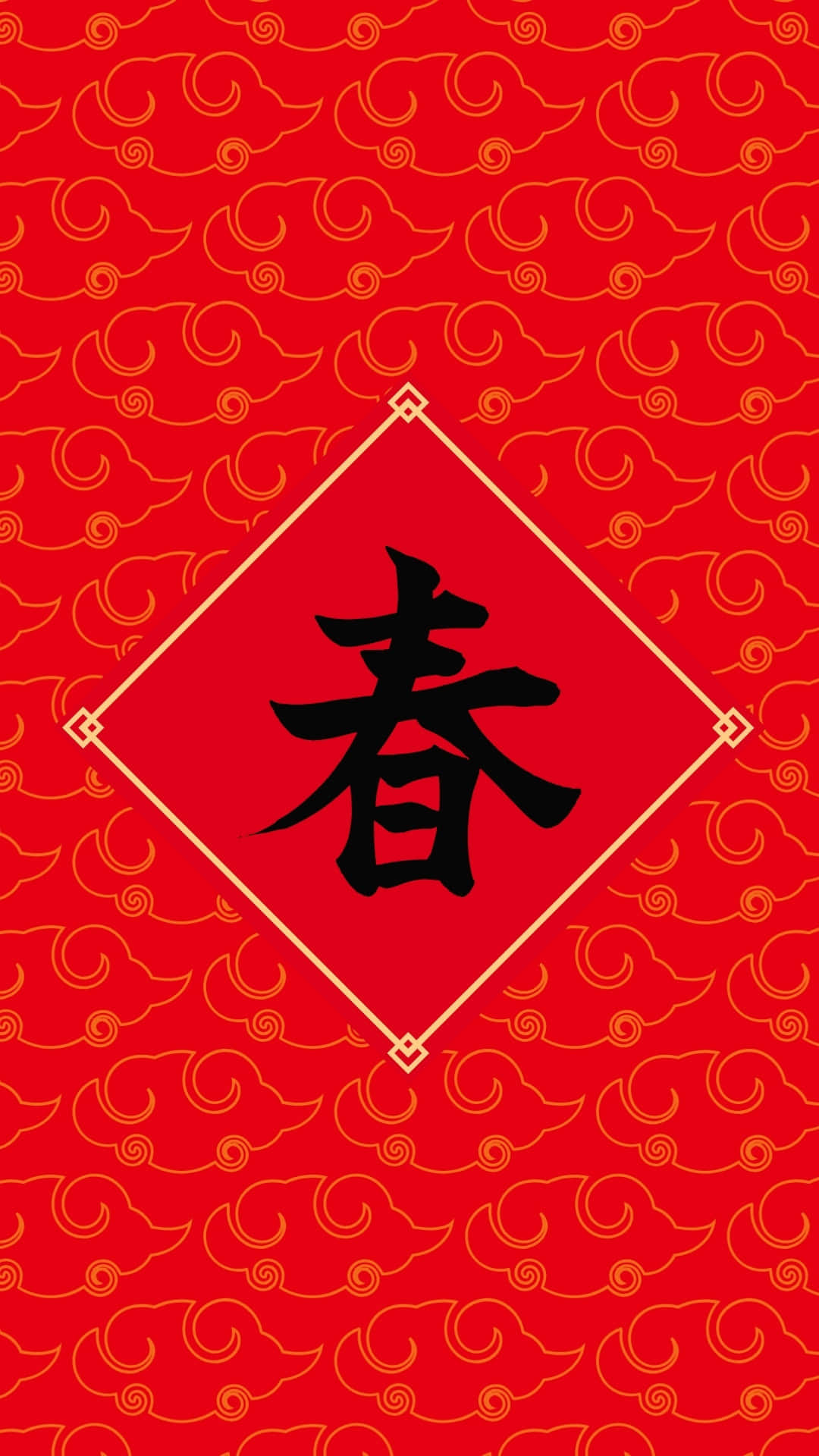 春, diamond frame, vibrant red background, Full HD Phone Wallpaper