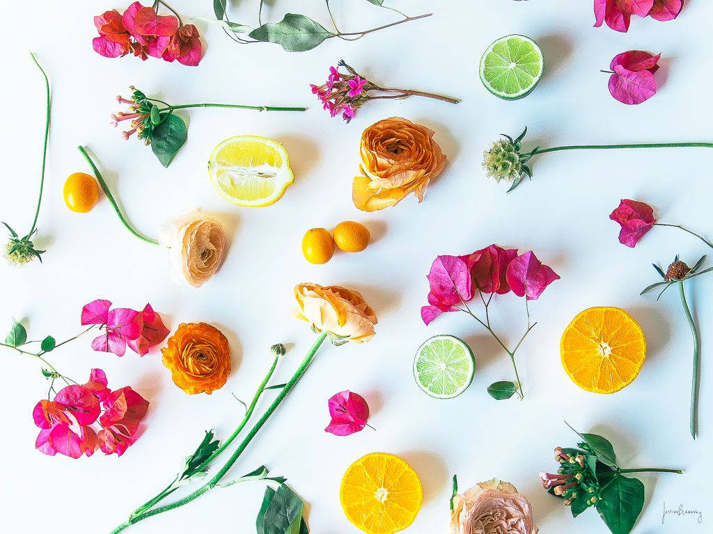 spring desktop, pink flowers, yellow roses, SD Desktop Wallpaper
