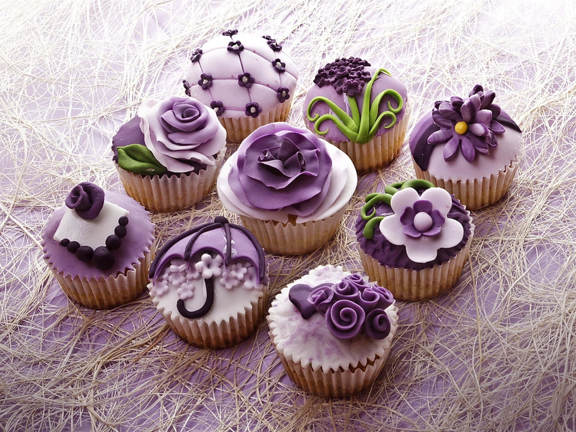 spring desserts, purple cupcakes, sugar flowers, Full HD Desktop Wallpaper