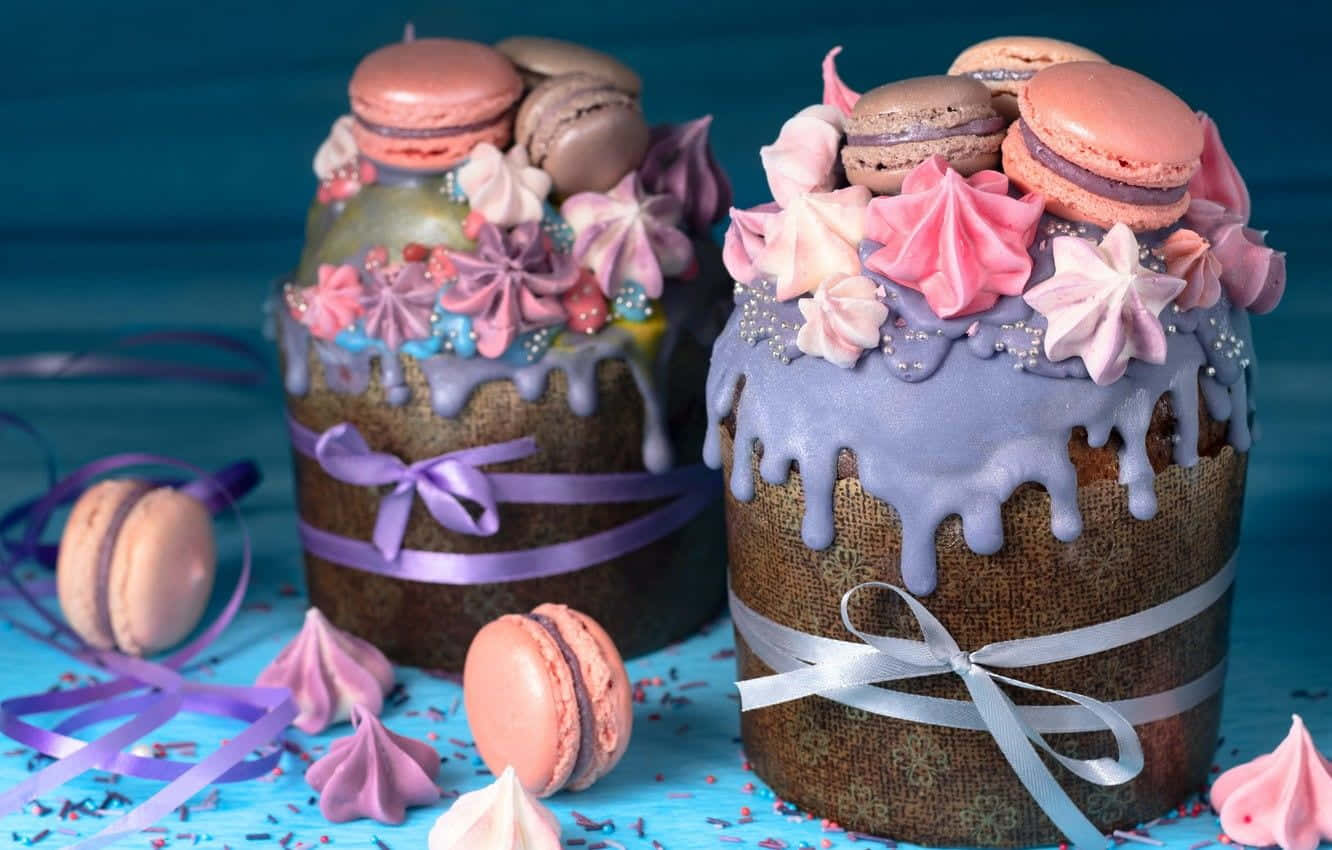 spring desserts, purple macarons, pink macarons, HD Desktop Wallpaper