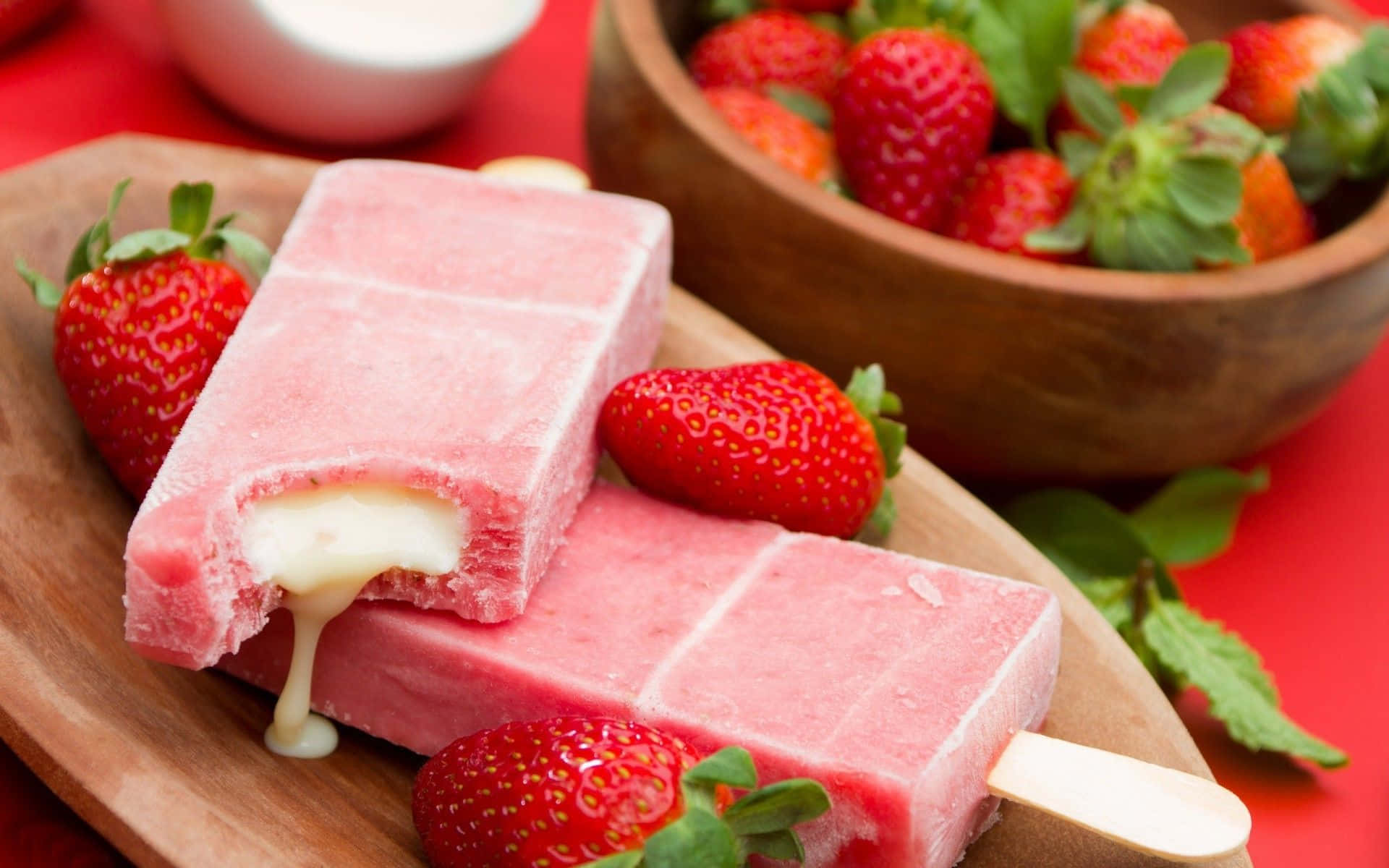 spring desserts, pink strawberry popsicles, creamy white filling, Full HD Desktop Wallpaper
