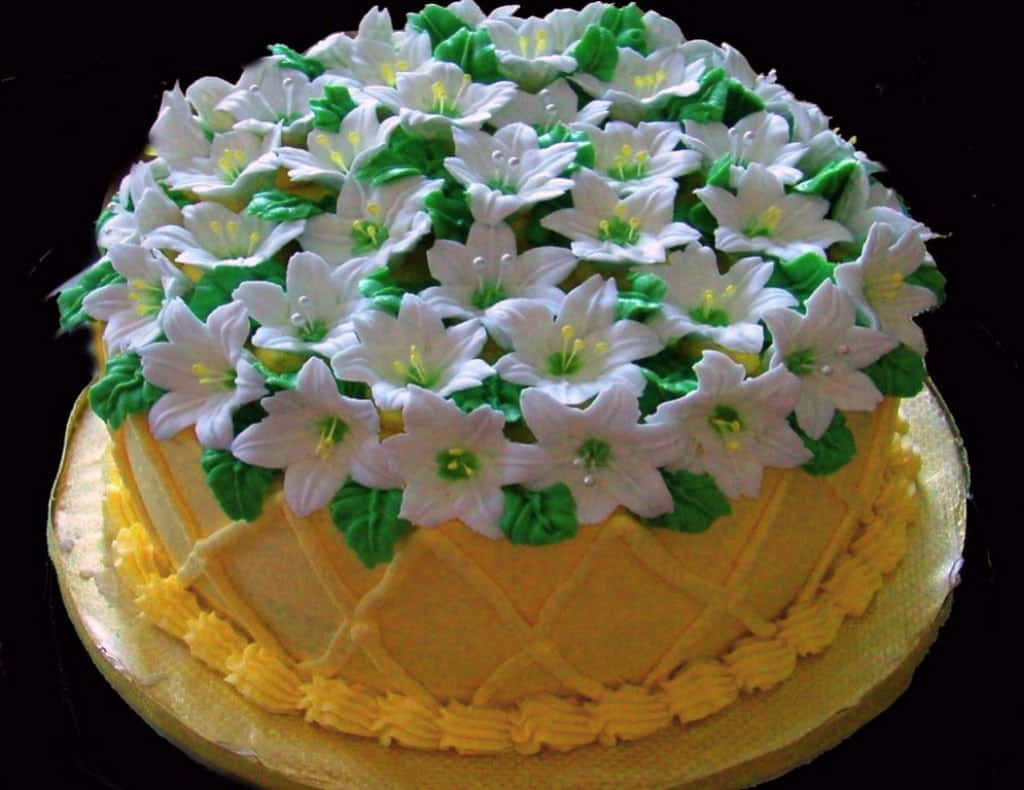 spring desserts, round cake, white sugar flowers, SD Desktop Wallpaper
