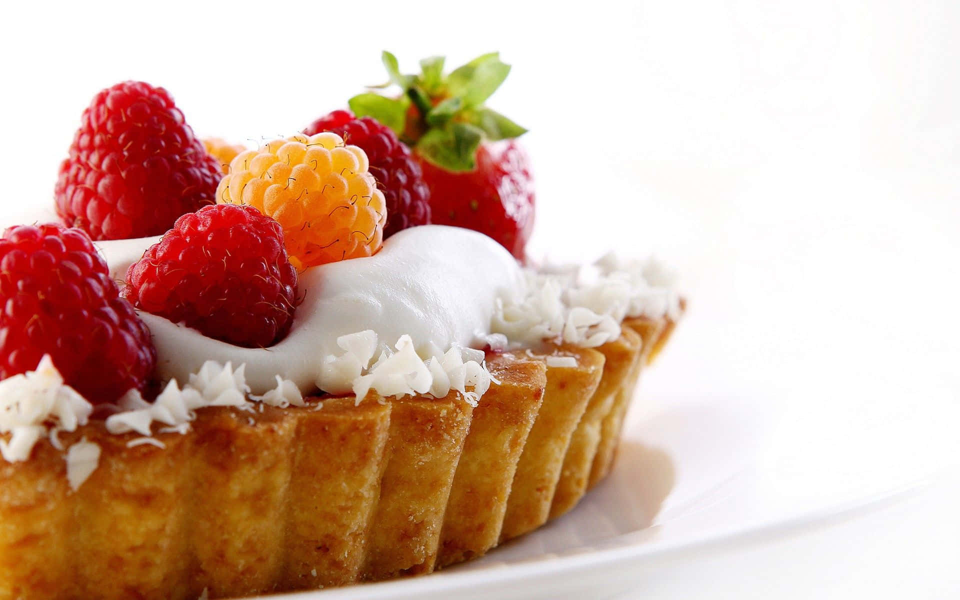 Spring Desserts, golden pastry tart, fresh raspberries, Full HD Desktop Wallpaper