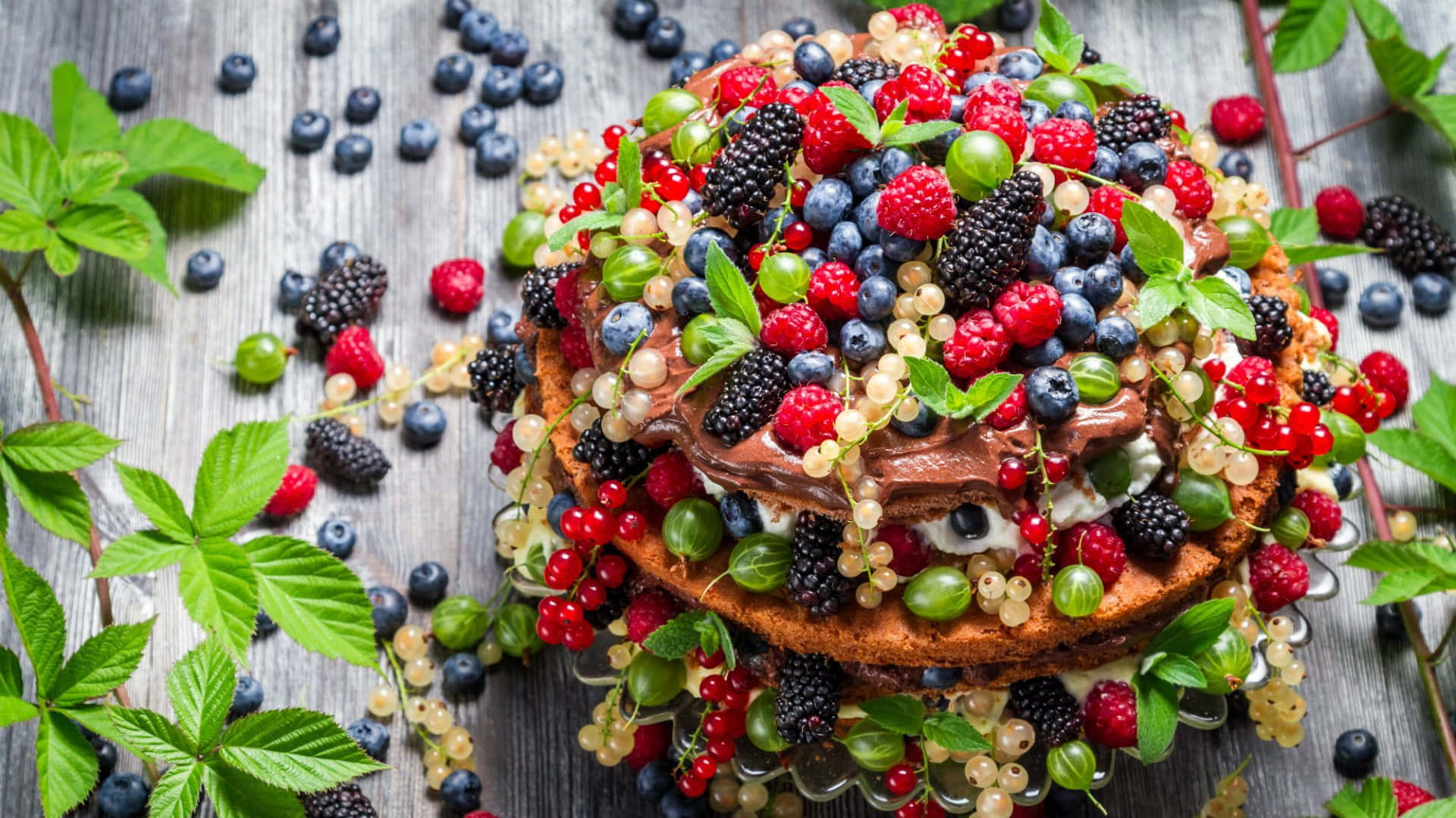 spring desserts, layered cake, fresh berries, Full HD Desktop Wallpaper