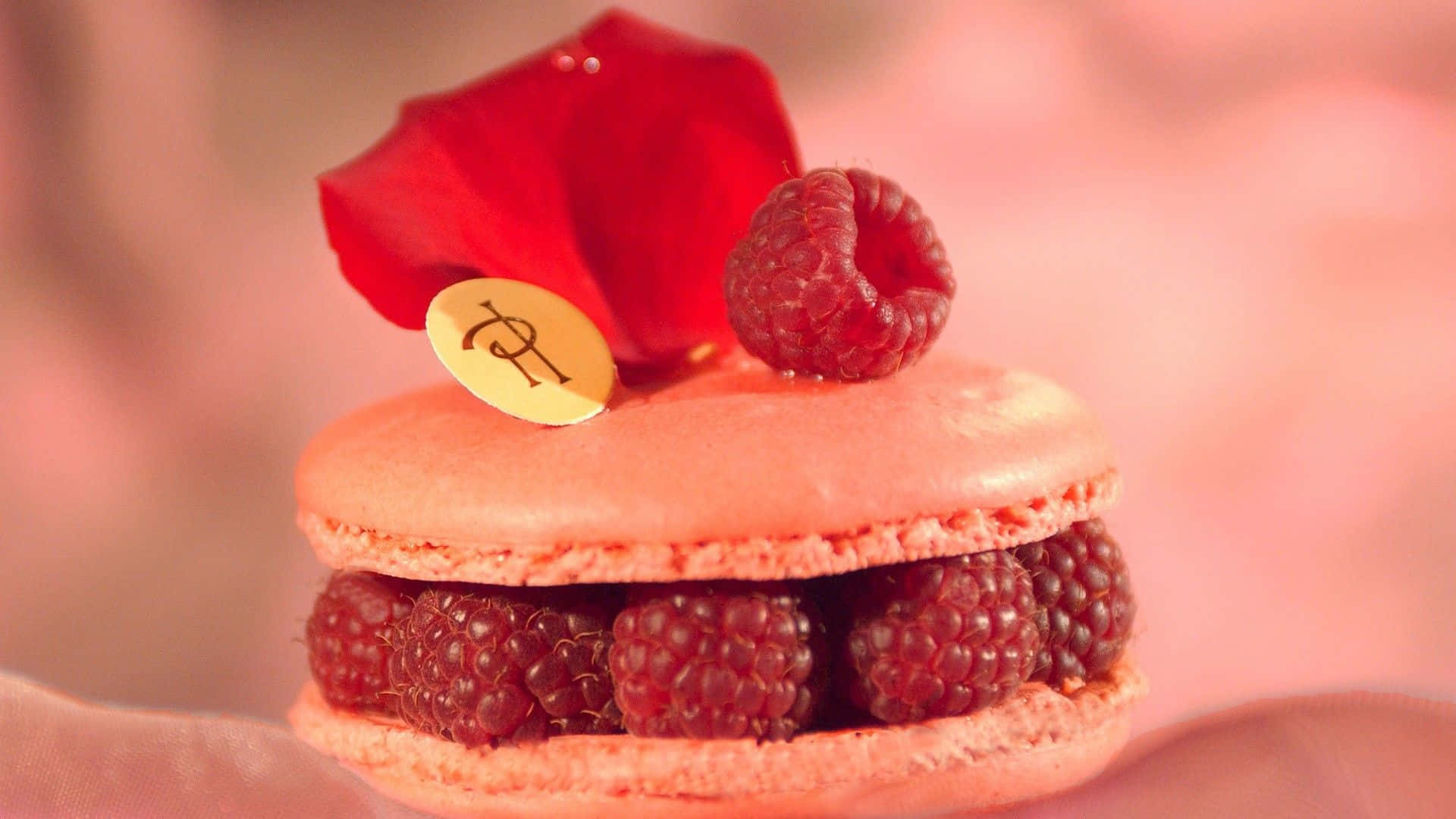 pink macaron, fresh raspberries, red rose petal, Full HD Desktop Wallpaper