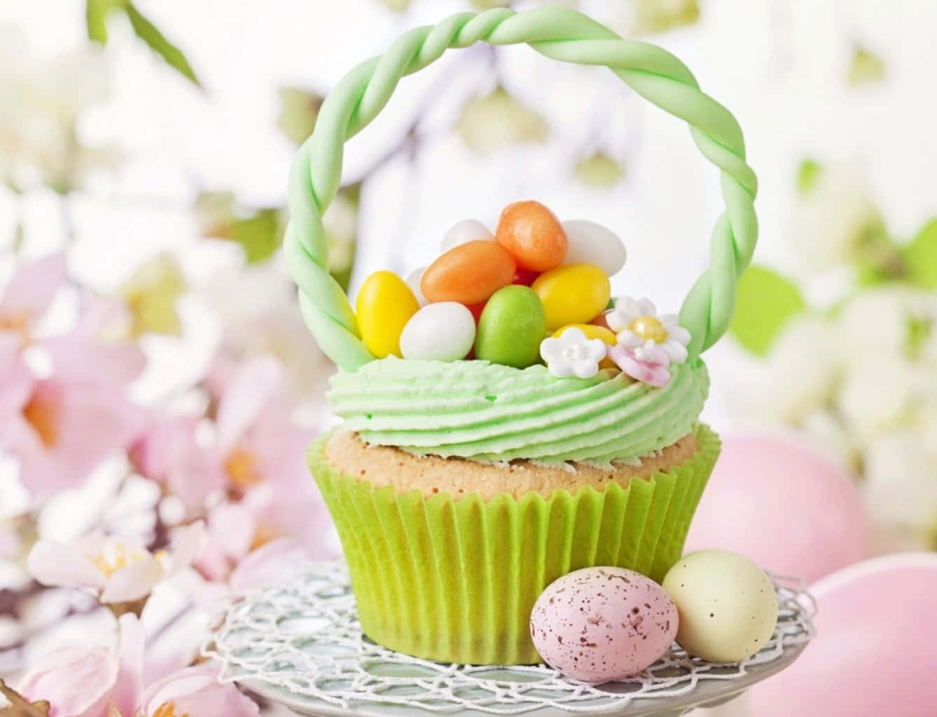spring desserts, cupcake, green frosting, HD Desktop Wallpaper