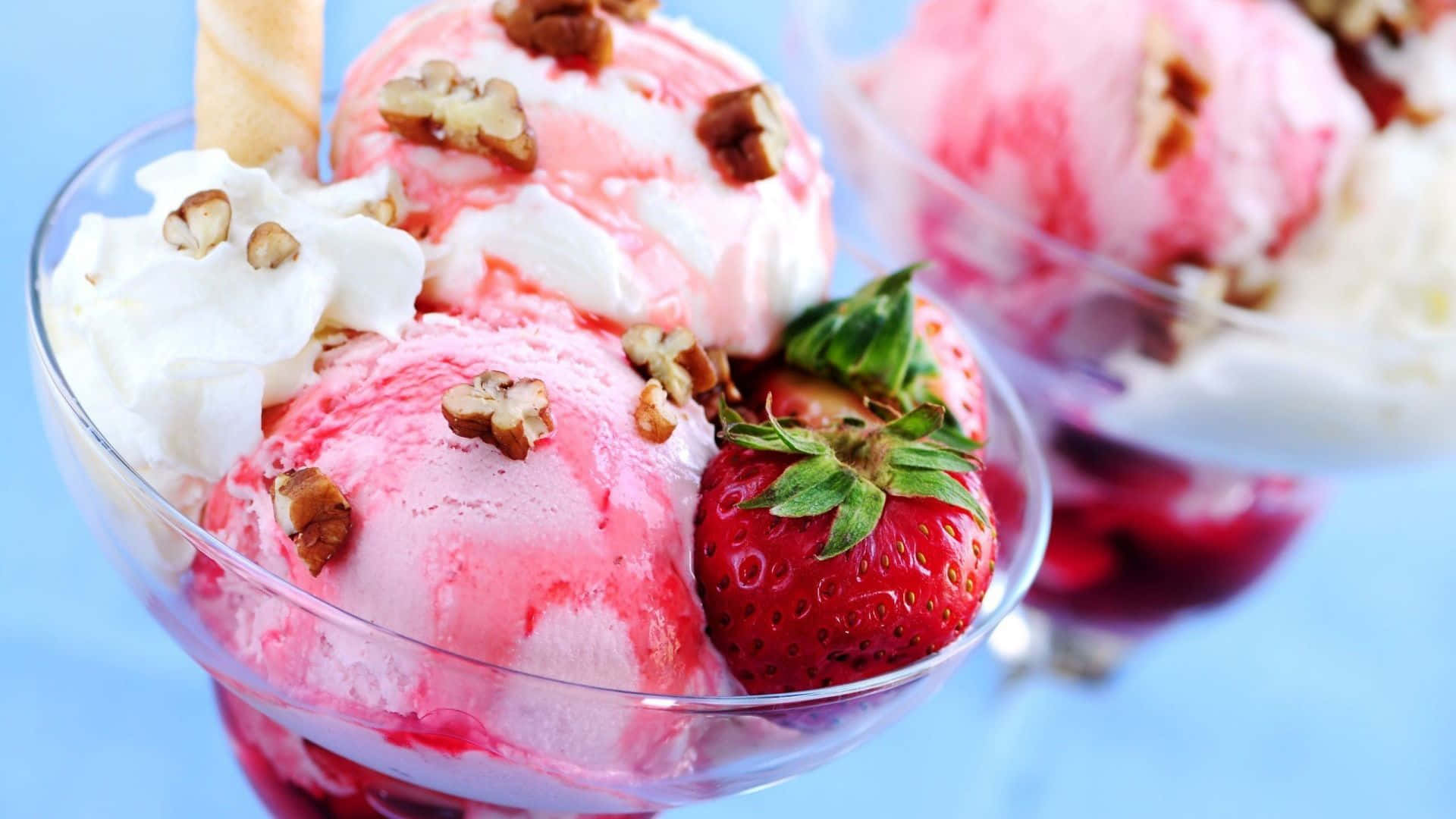 spring desserts, glass bowl, pink strawberry ice cream, Full HD Desktop Wallpaper