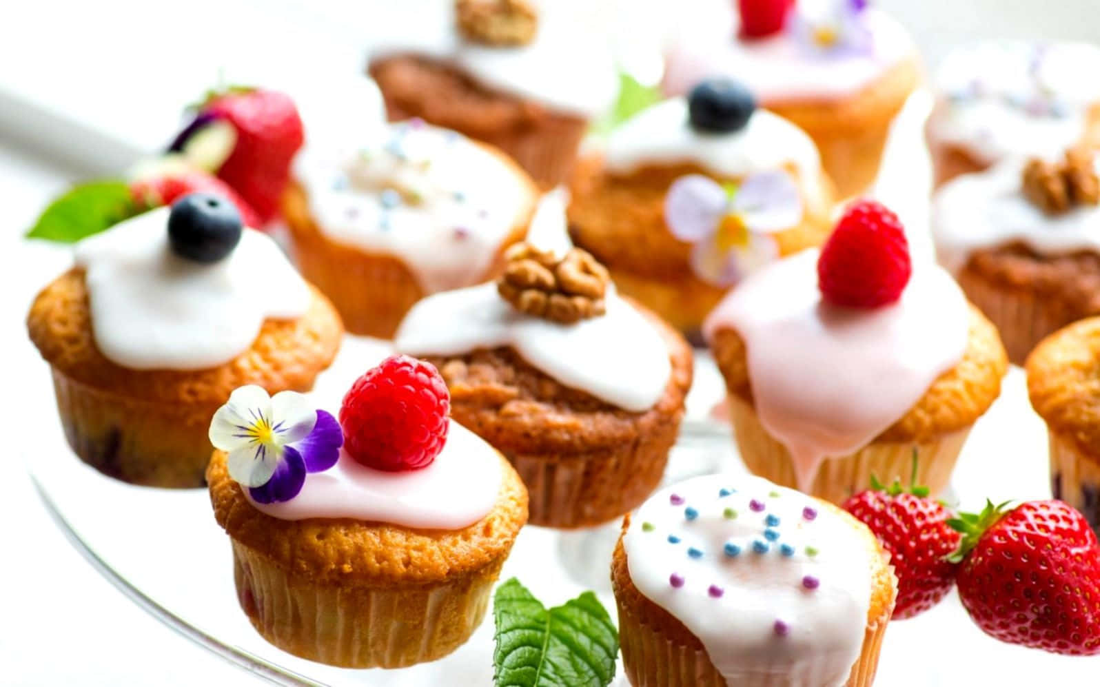 spring desserts, fresh berry tart, colorful flowers, HD Desktop Wallpaper