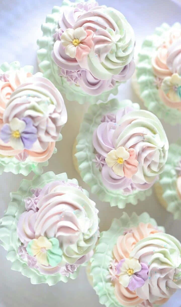 spring desserts, pastel swirl cupcakes, sugar flowers, SD Phone Wallpaper