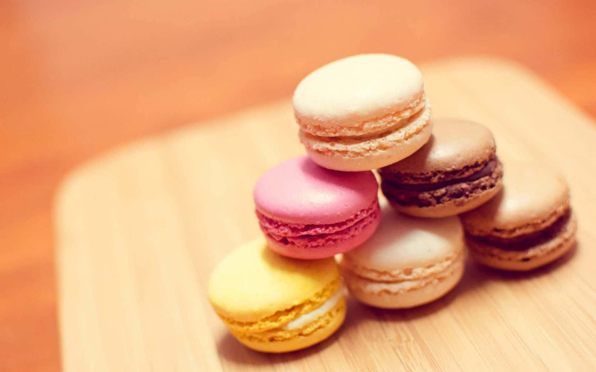 macarons, pastel shades, warm wooden surface, Full HD Desktop Wallpaper