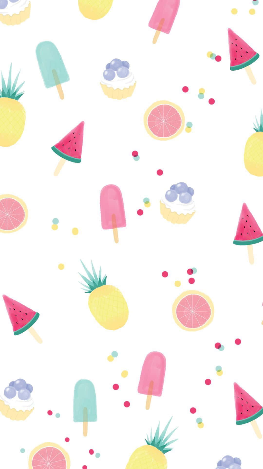 Pastel Summer, watermelon slices, pineapples, Full HD Phone Wallpaper