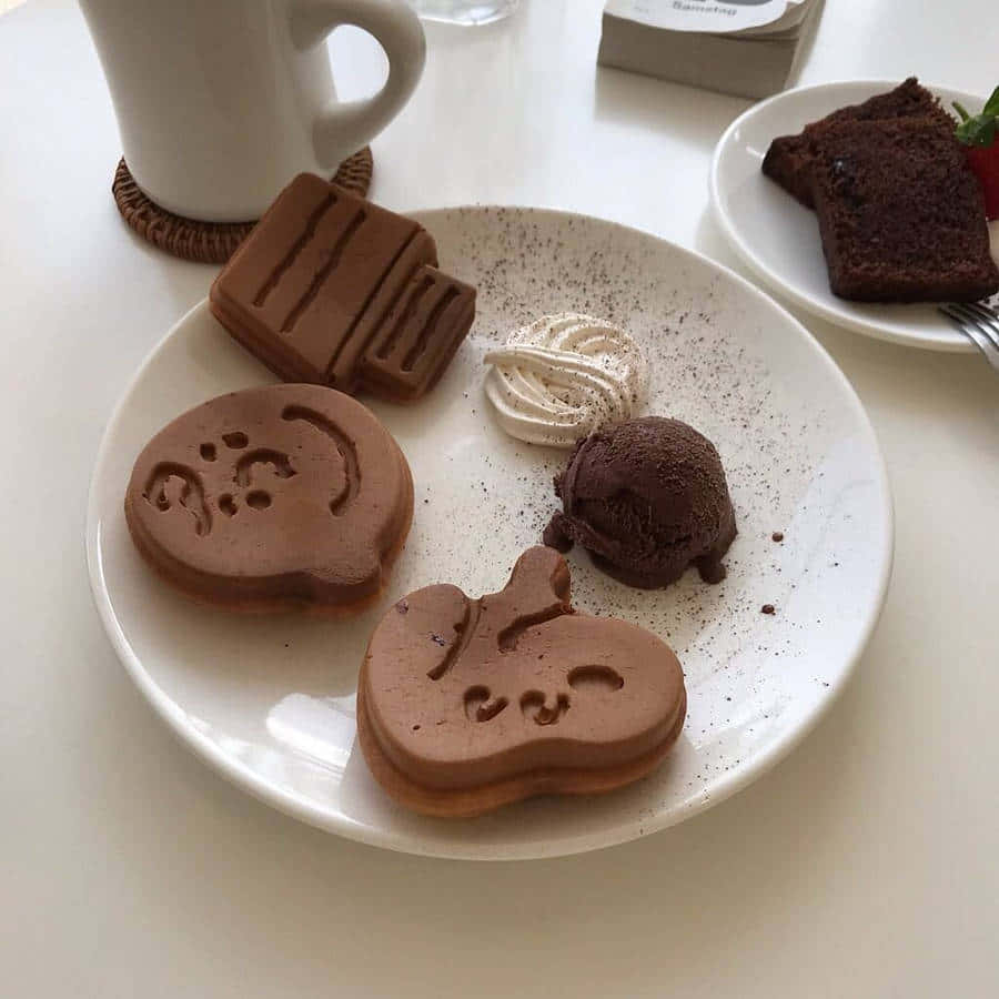 soft beige dessert platter, chocolate pumpkin, cat-shaped waffles, SD Desktop Wallpaper