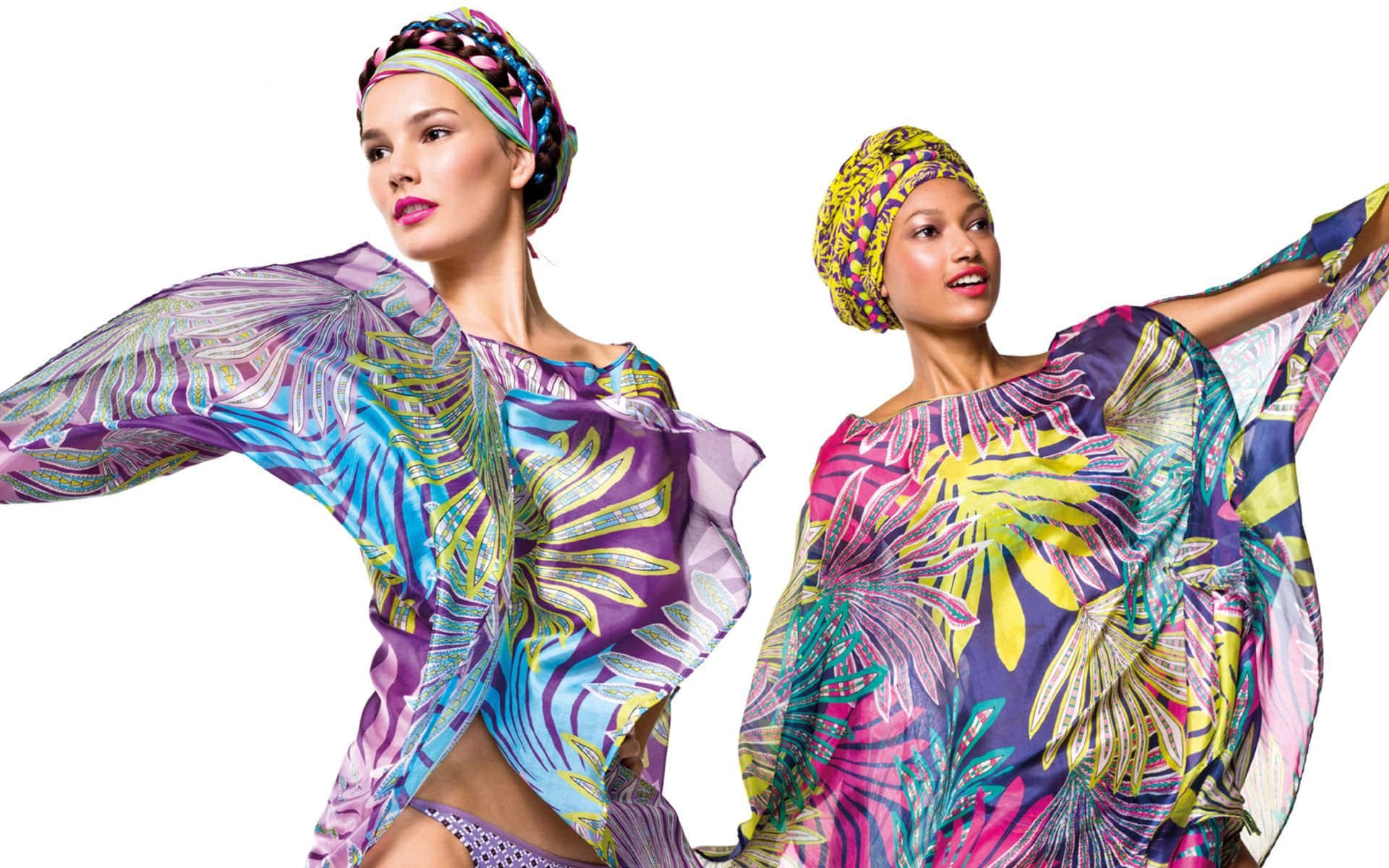 tropical-print kaftans, headwraps, vibrant, Full HD Desktop Wallpaper