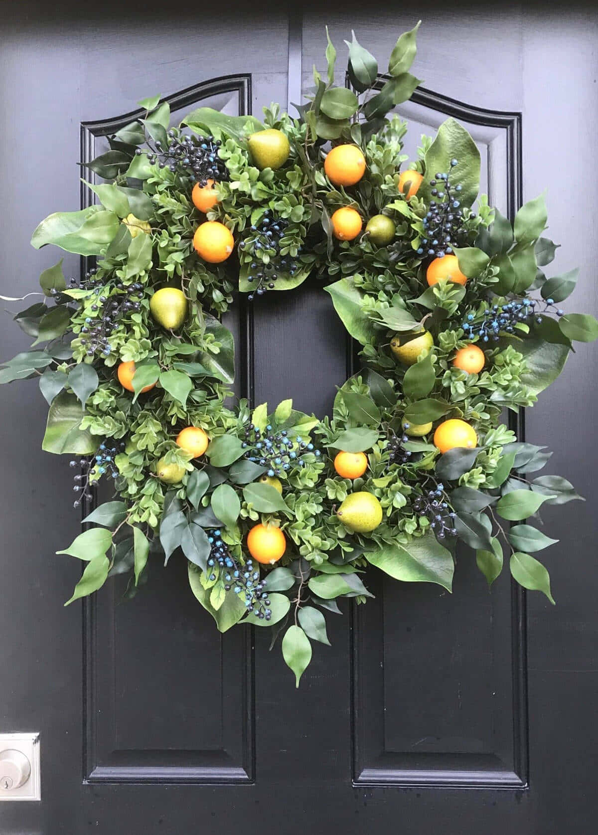 spring wreaths, lush green wreath, oranges, HD Phone Wallpaper