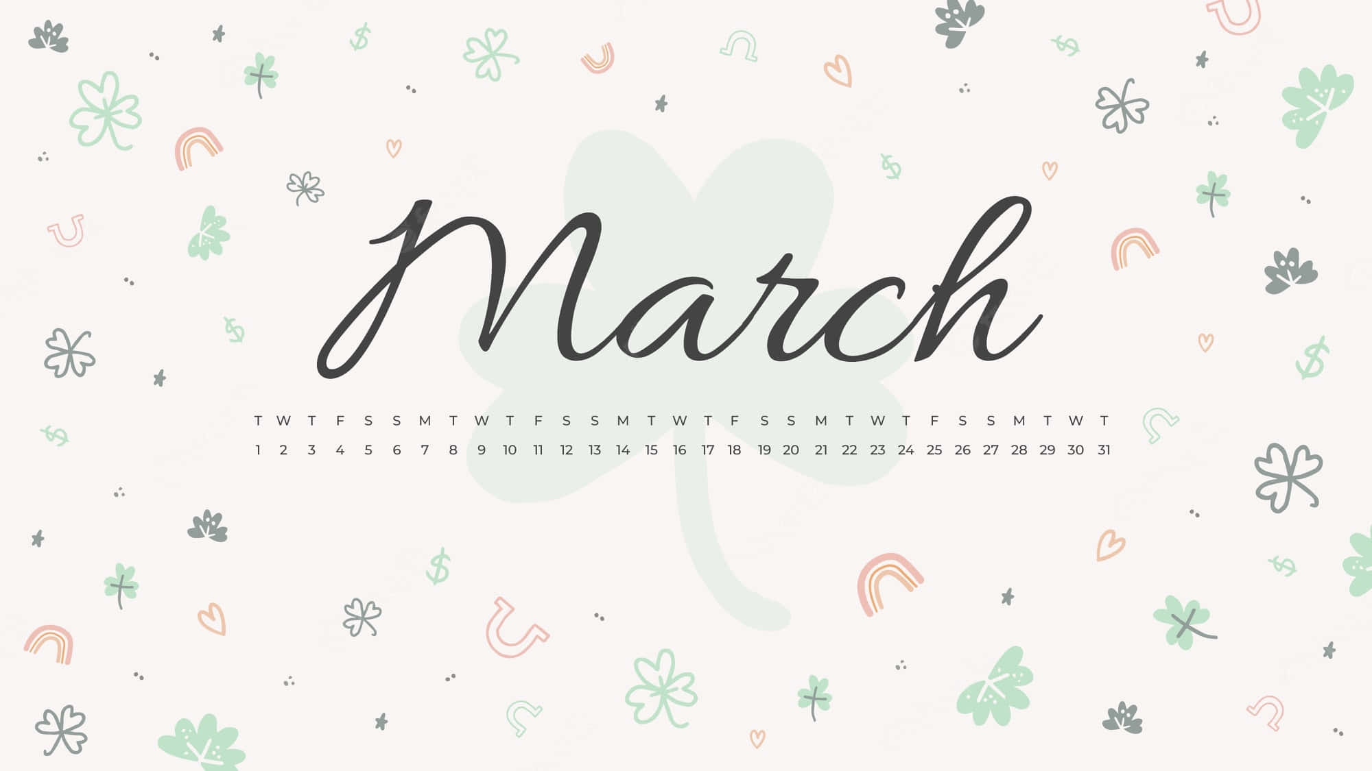 Cute March, clovers, rainbows, Full HD Desktop Wallpaper